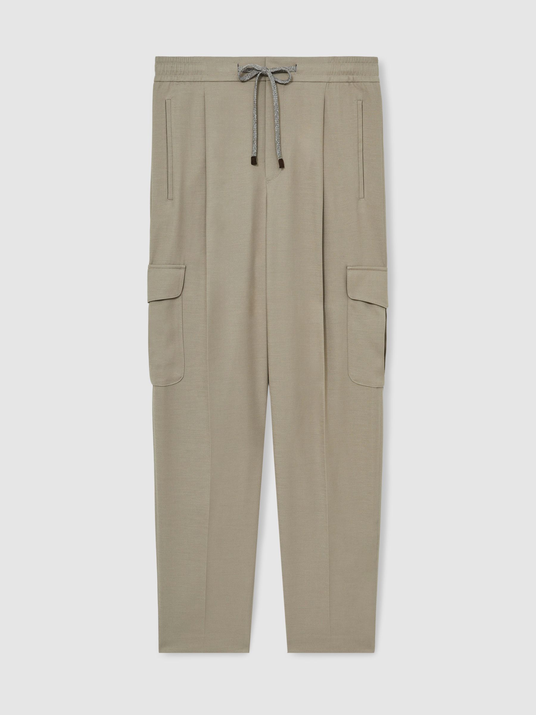 Relaxed Drawstring Cargo Trousers in Sage Green