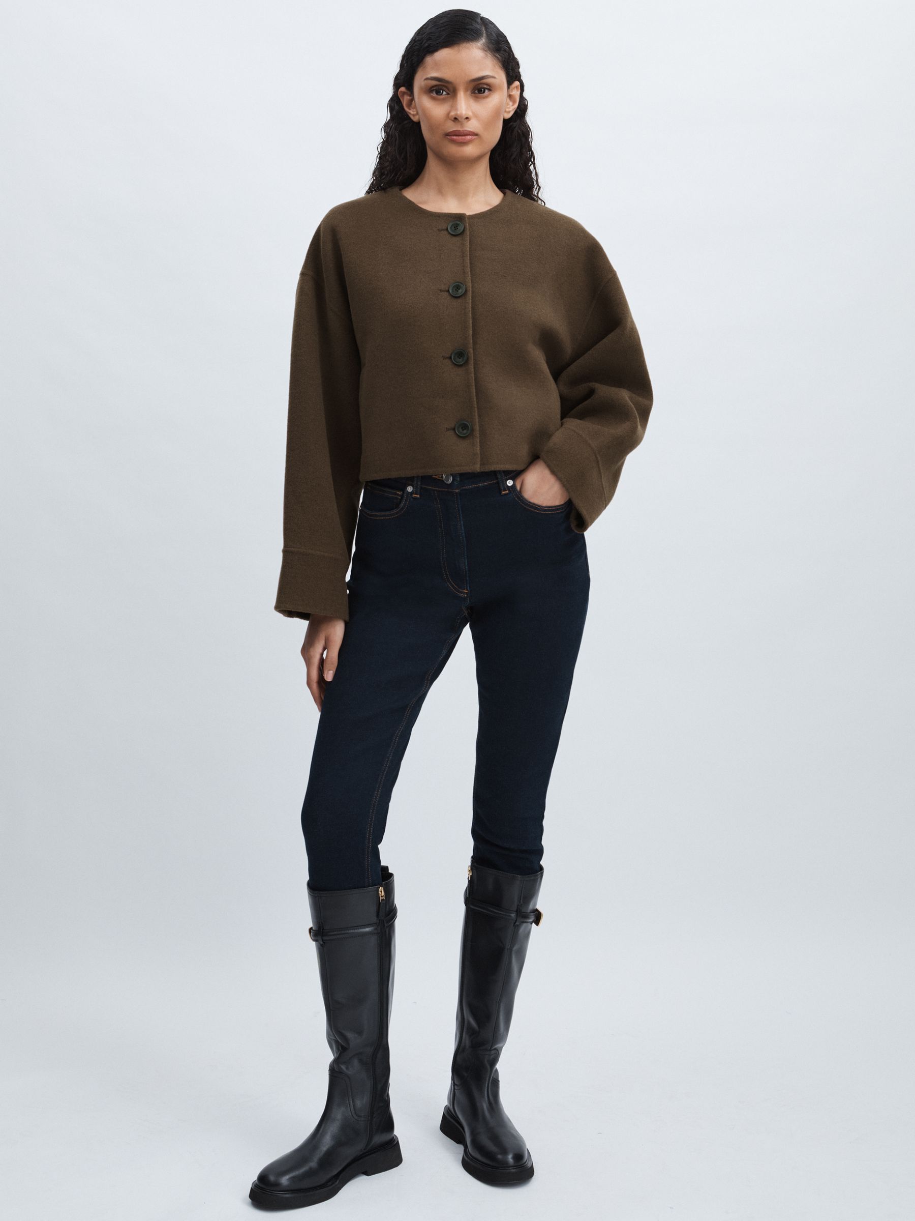 Meotine Wool-Blend Cropped Jacket in Brown