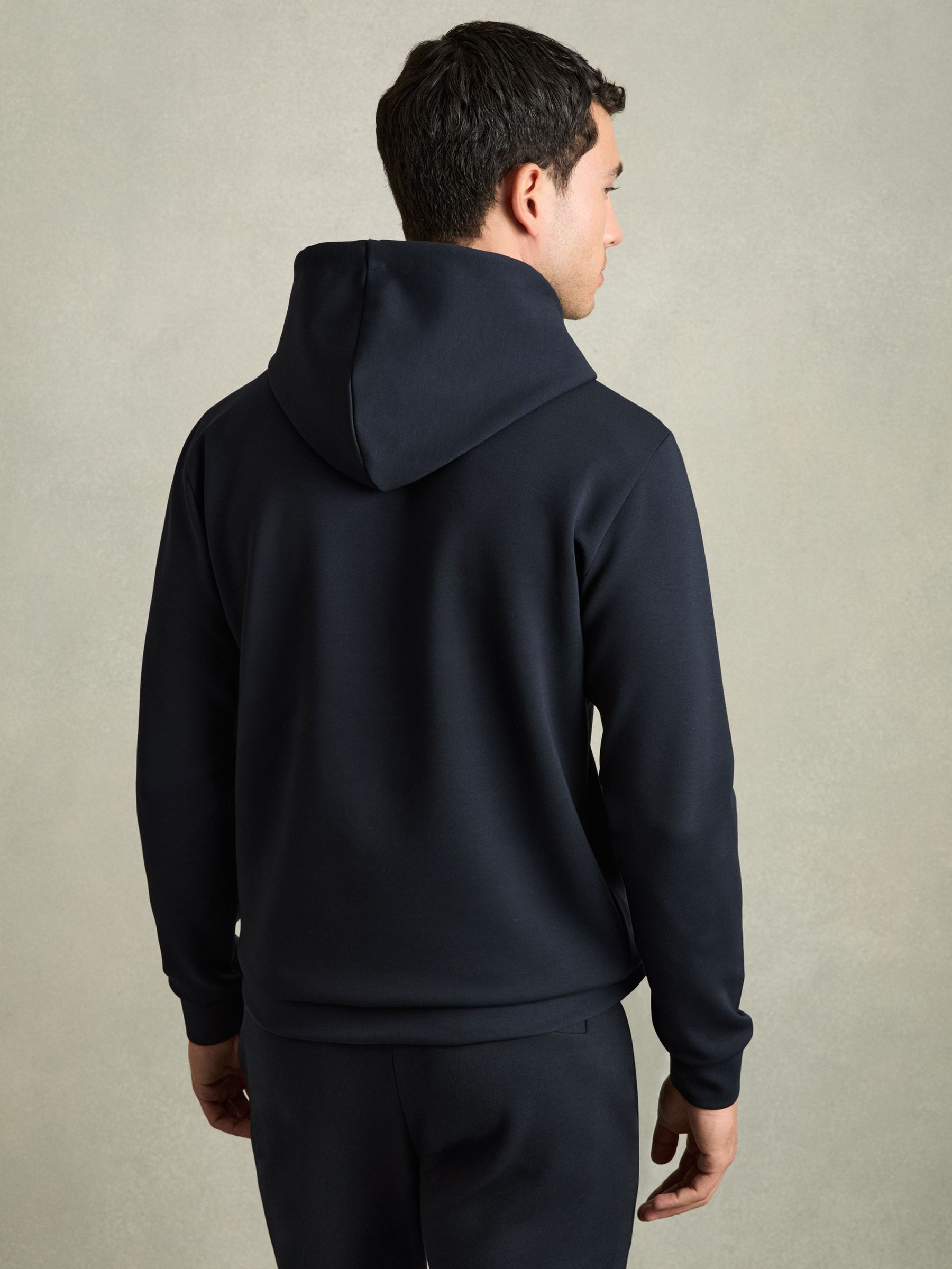 Interlock Jersey Drawstring Hoodie in Navy Blue