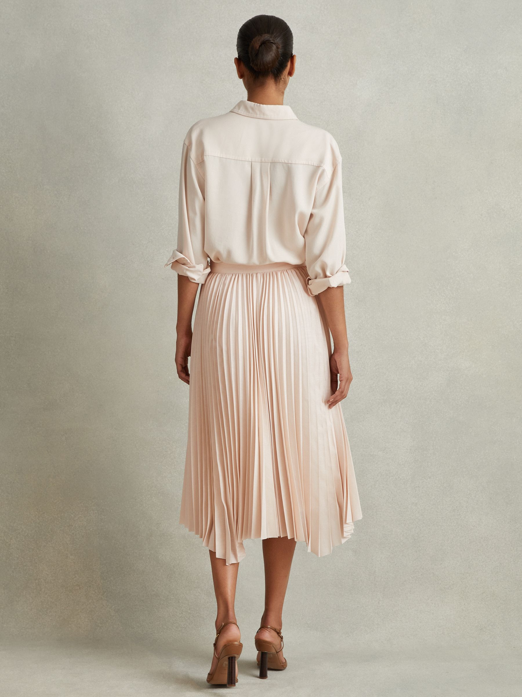 Pleated Asymmetric Midi Skirt in Blush