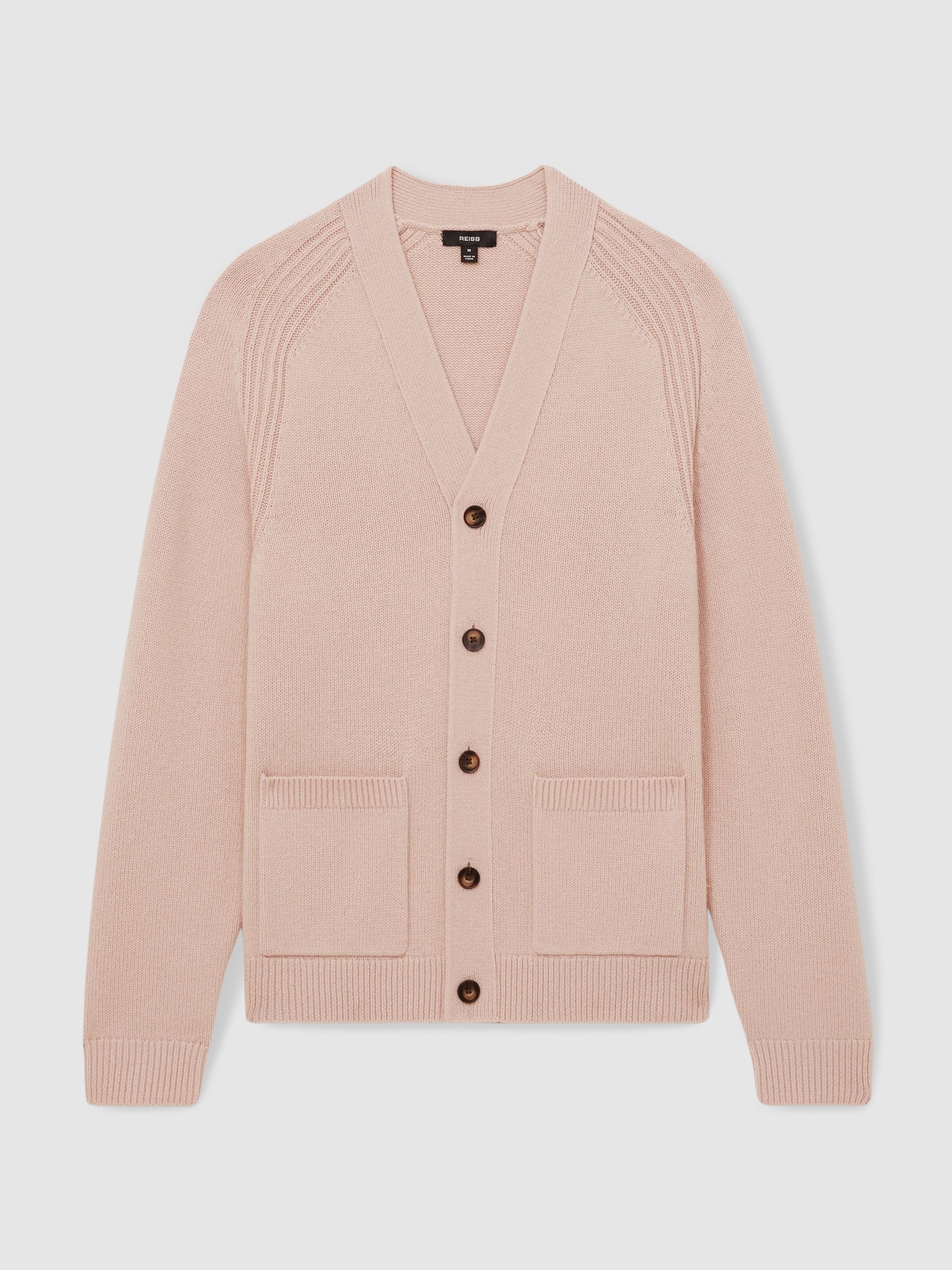 Wool-Blend Ridge-Seam Cardigan in Soft Pink