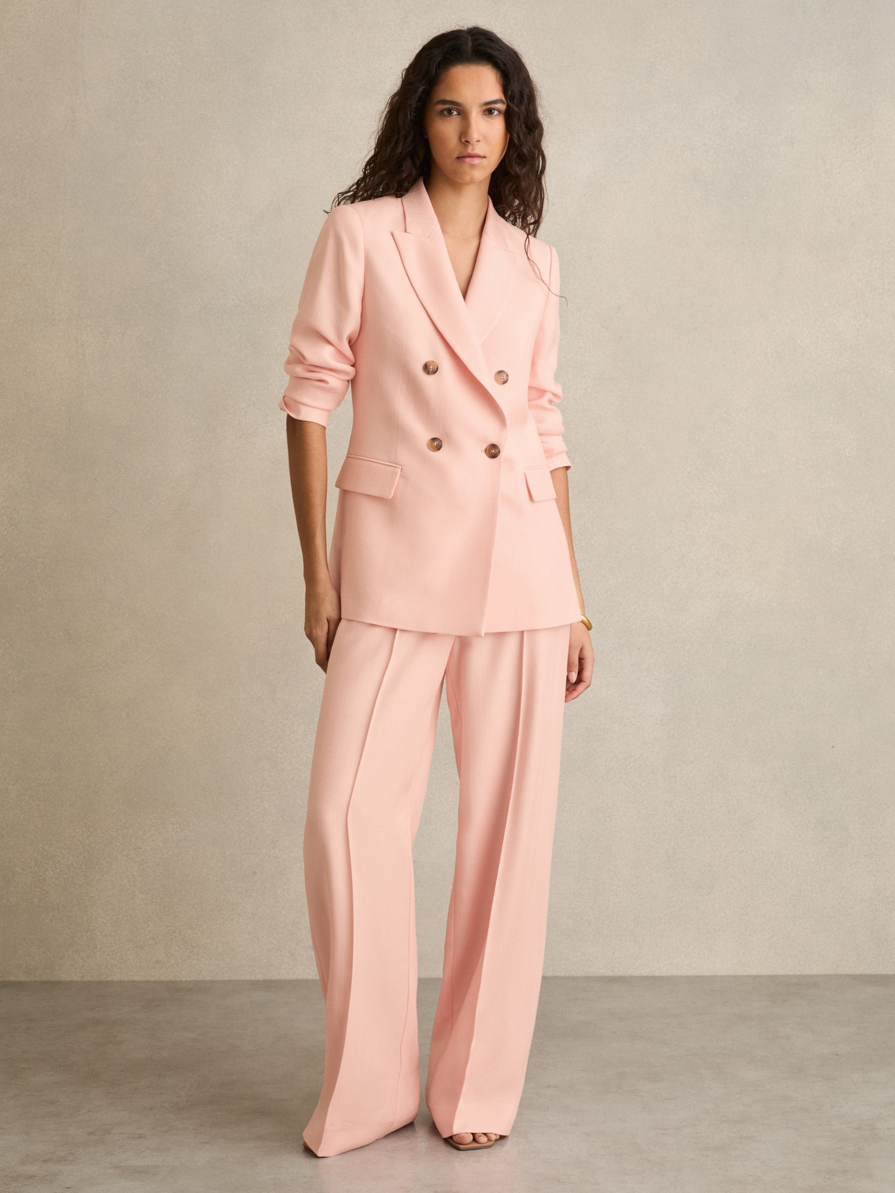 Double-Breasted Peak-Lapel Suit Jacket in Pink