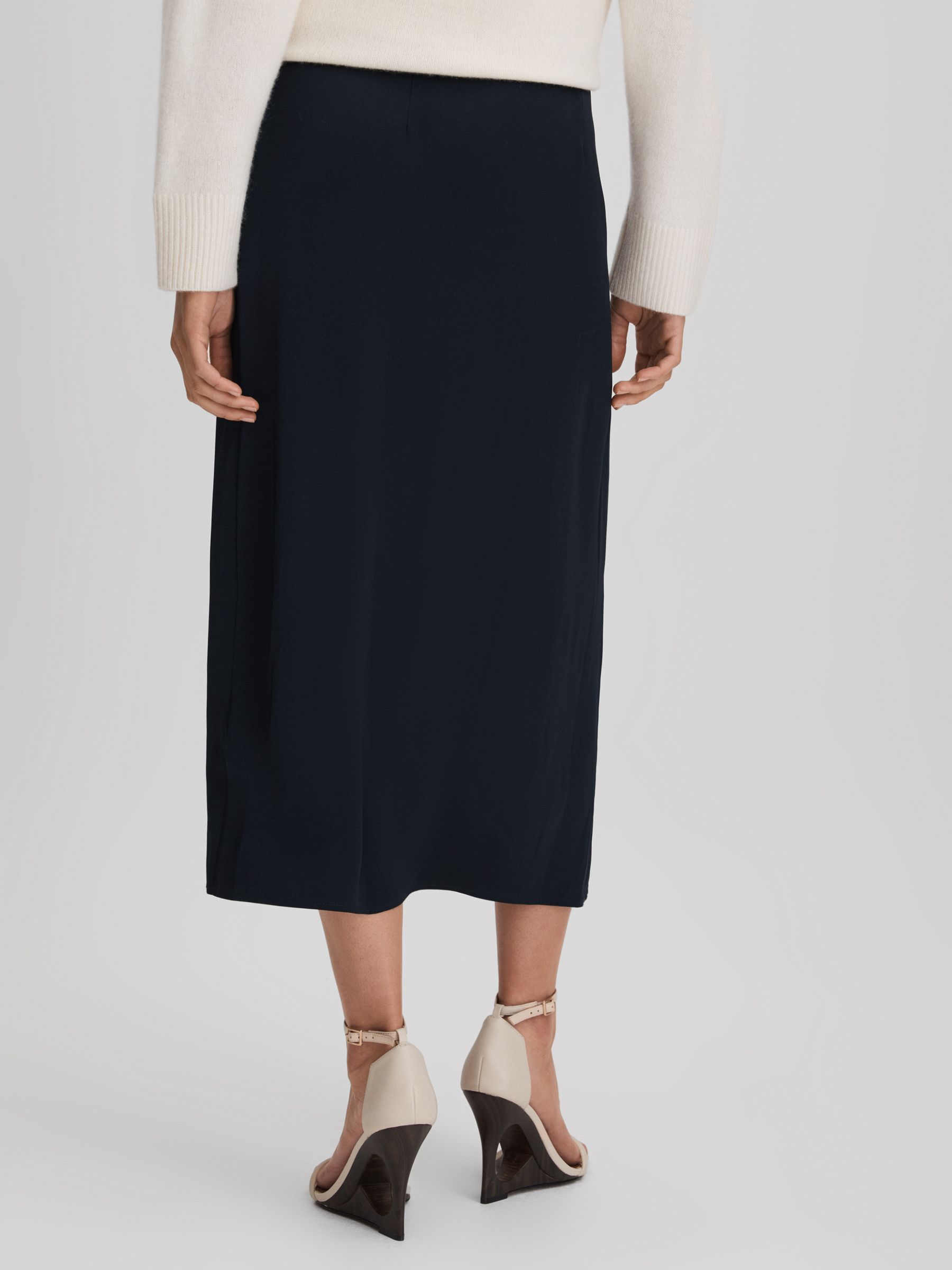 High Rise Wrap Midi Skirt in Navy