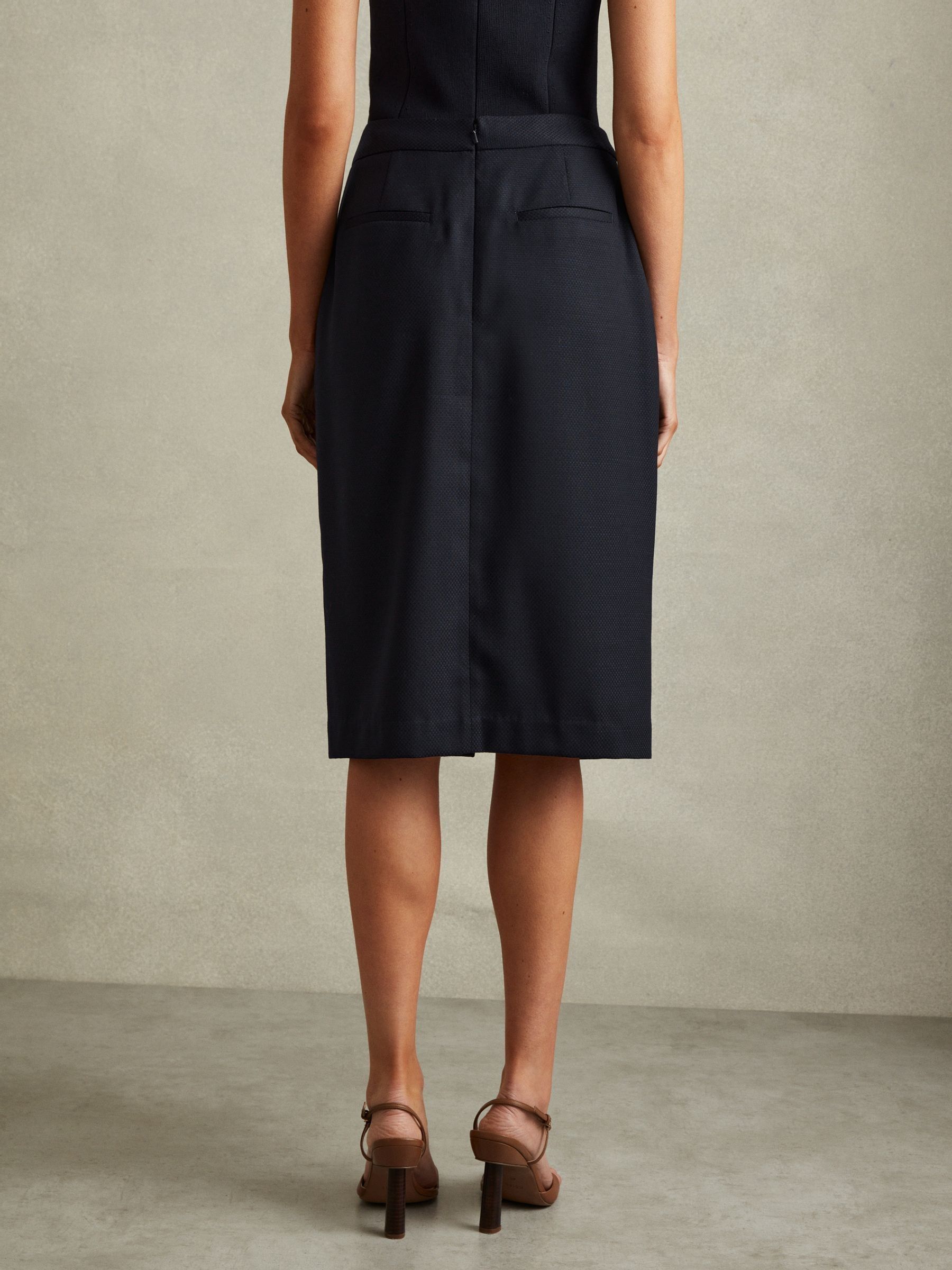 Petite Textured Pencil Midi Suit Skirt in Navy