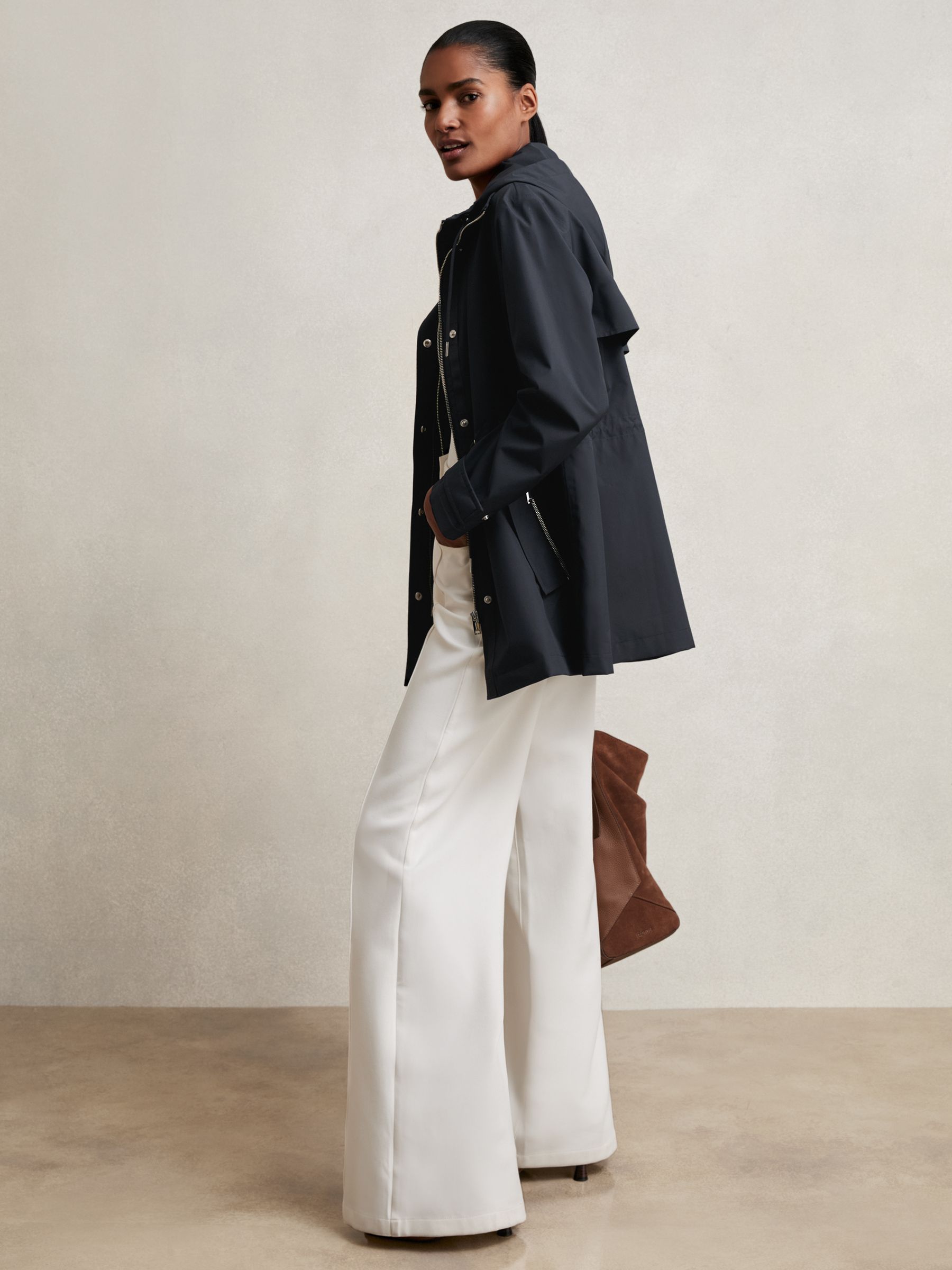 Removable-Hood Rain Coat in Navy