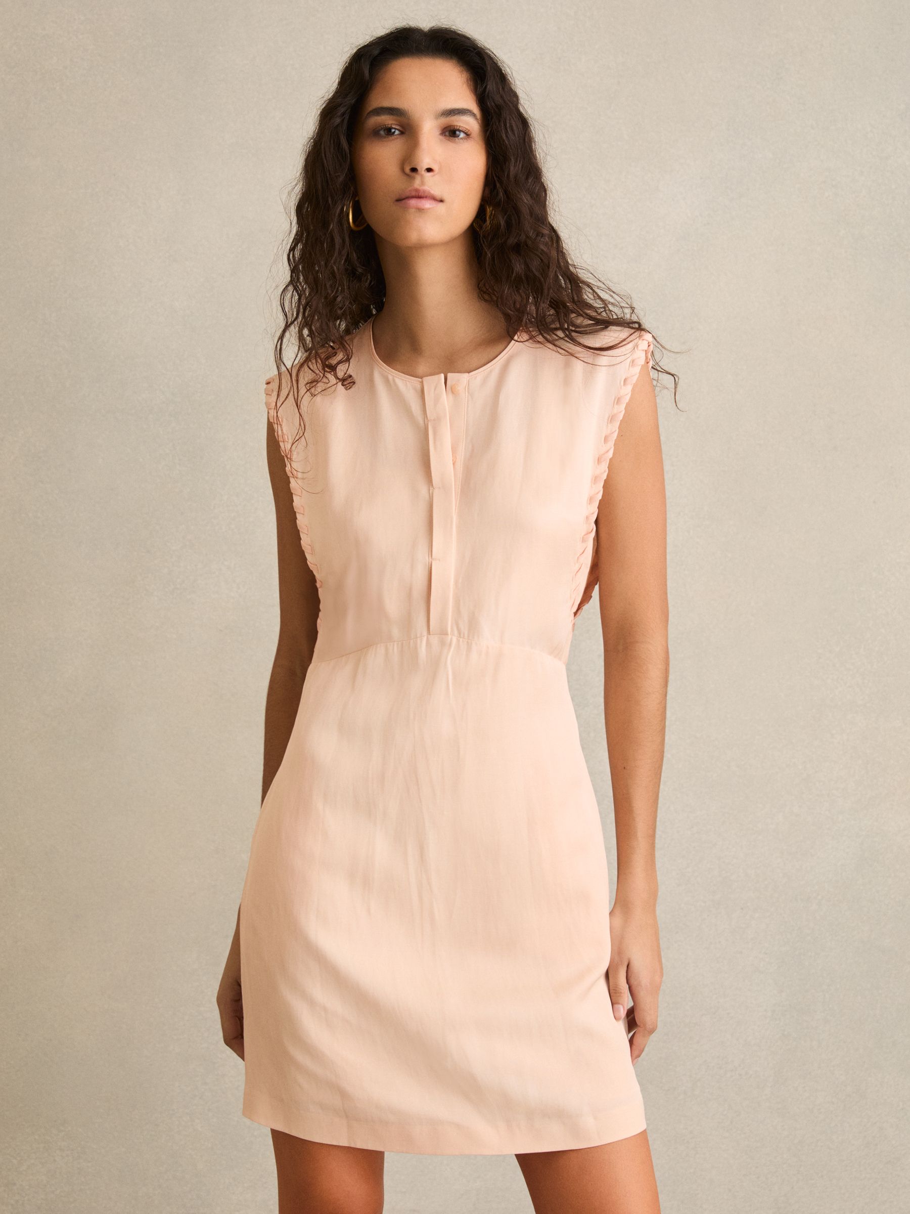 Whipstitch Sleeveless Shift Dress in Peach