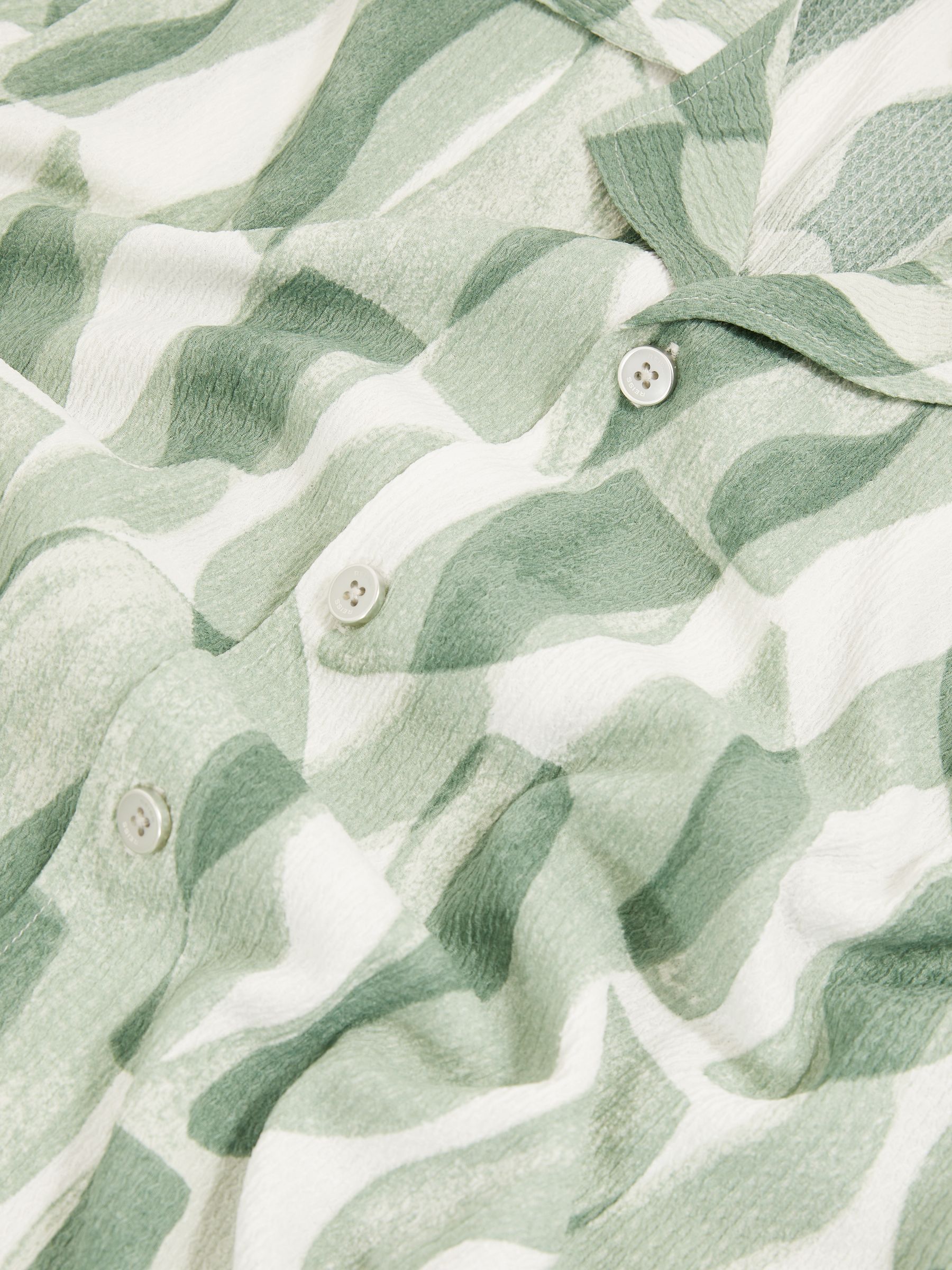 Printed Textured Cuban-Collar Shirt in Sage Green