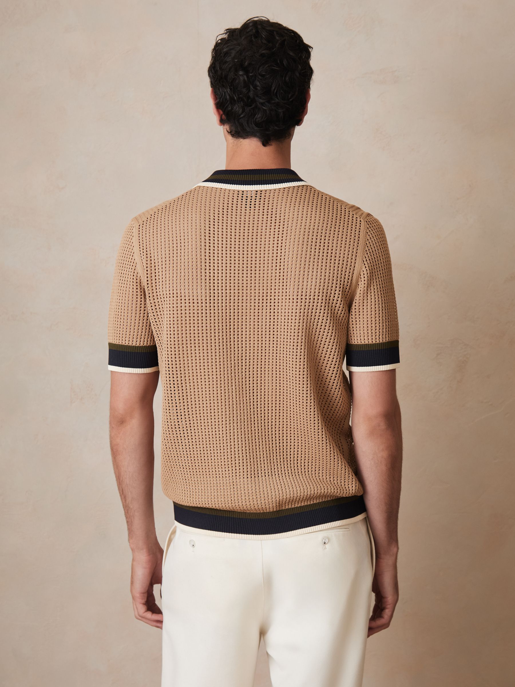 Reiss | Ché Crochet Tipped Shirt in Camel