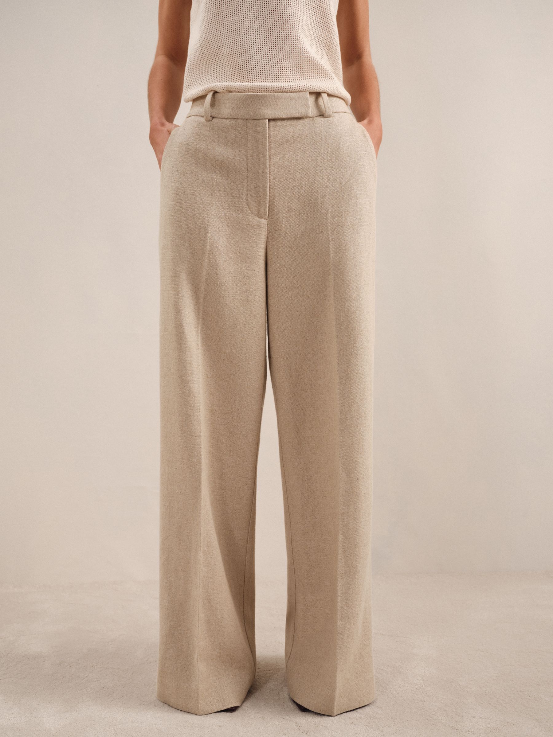 Petite Linen-Blend Wide-Leg Trousers in Neutral