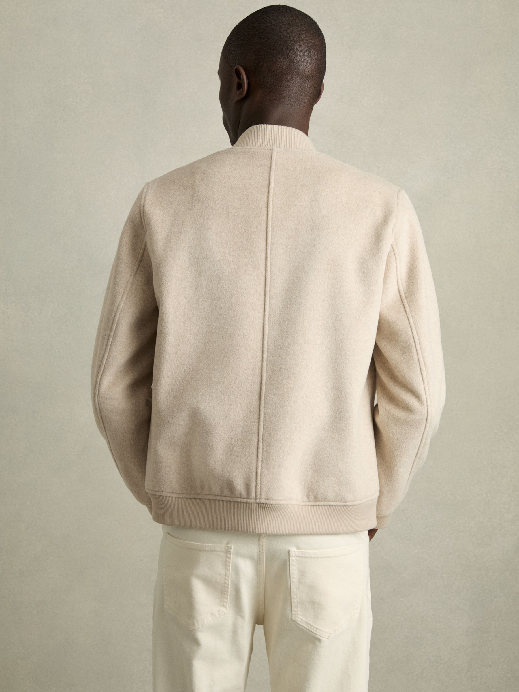 Brushed Wool-Blend Bomber Jacket in Stone