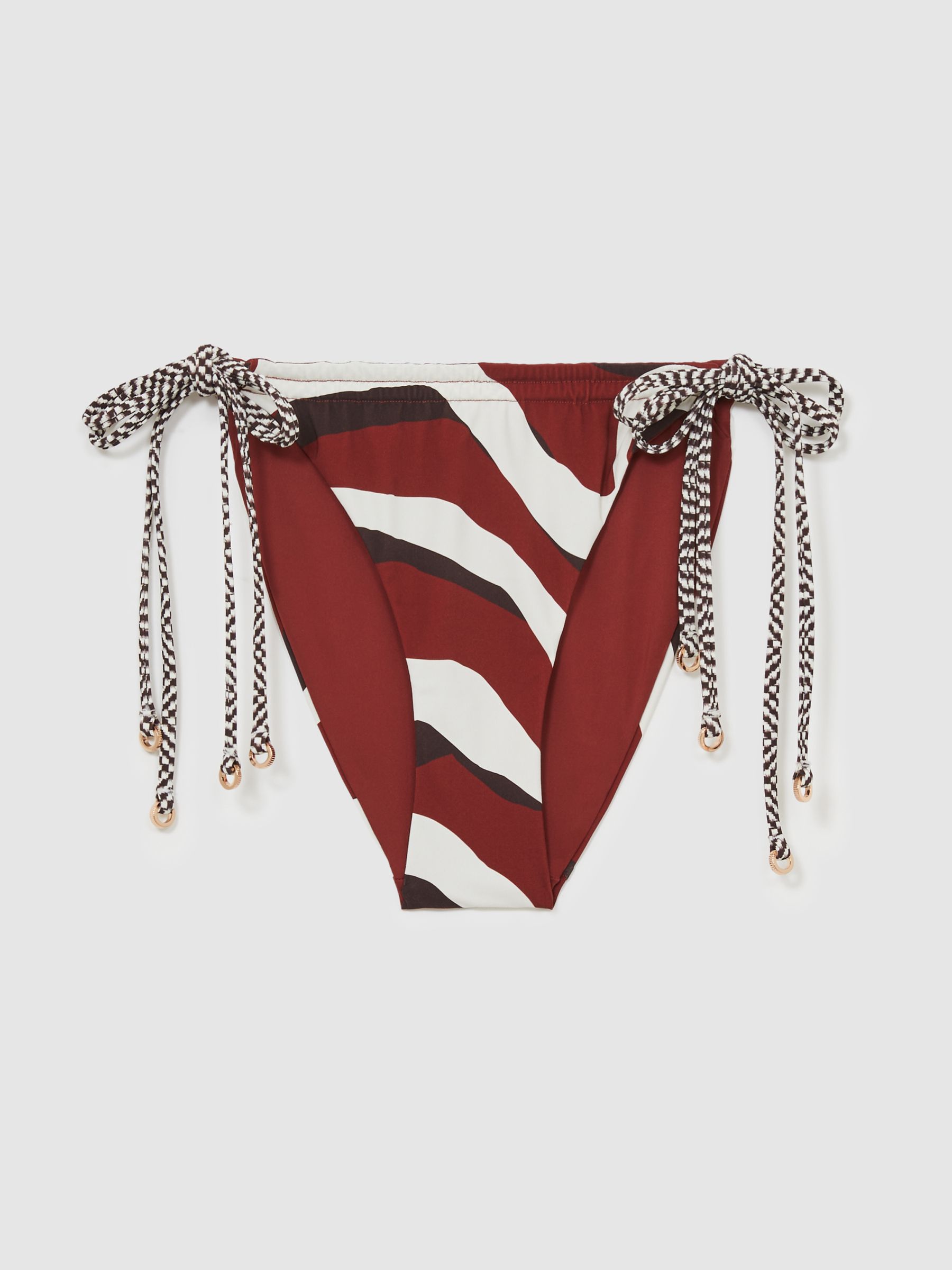 Chequered-Tie Bikini Bottoms in Brown/Burgundy