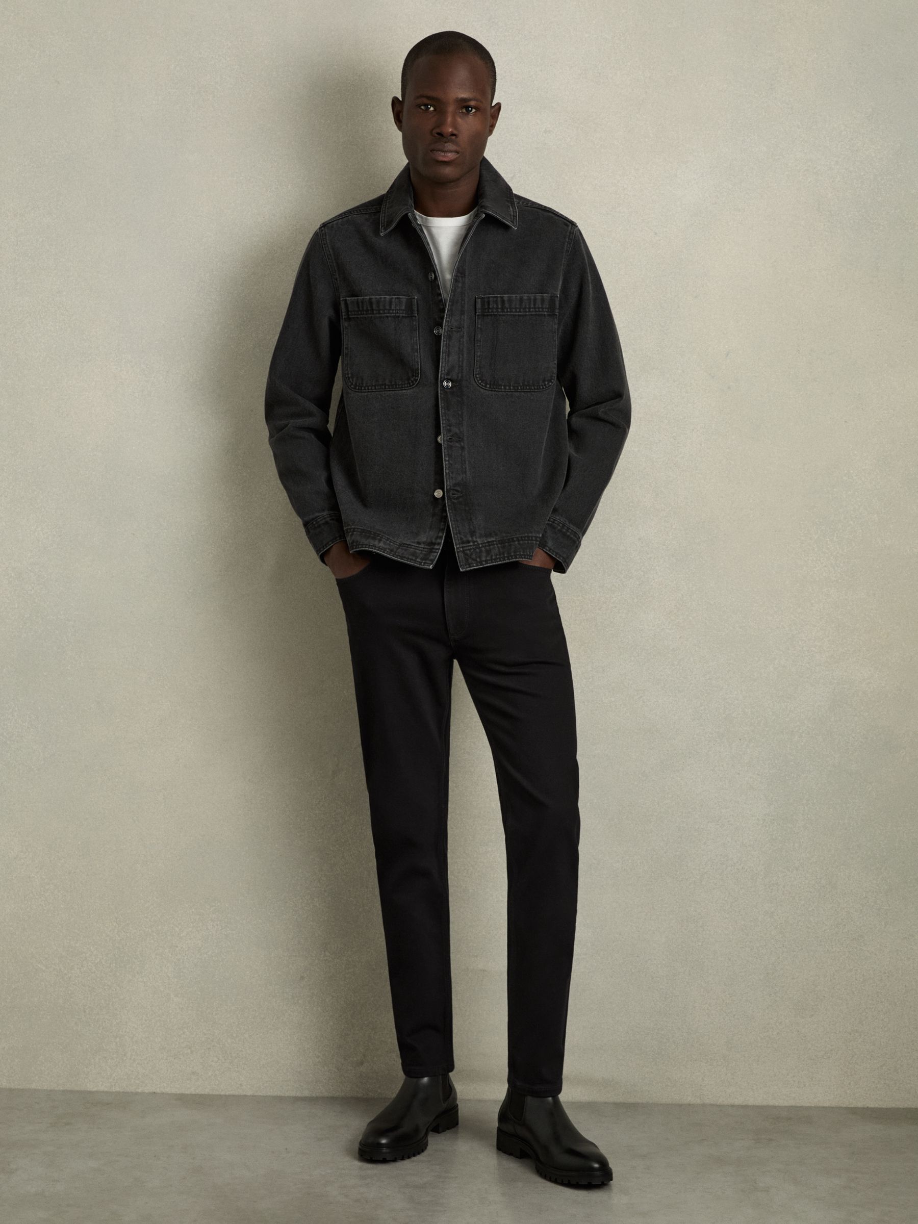 Cotton-Stretch Slim-Fit Jeans in Stay Black