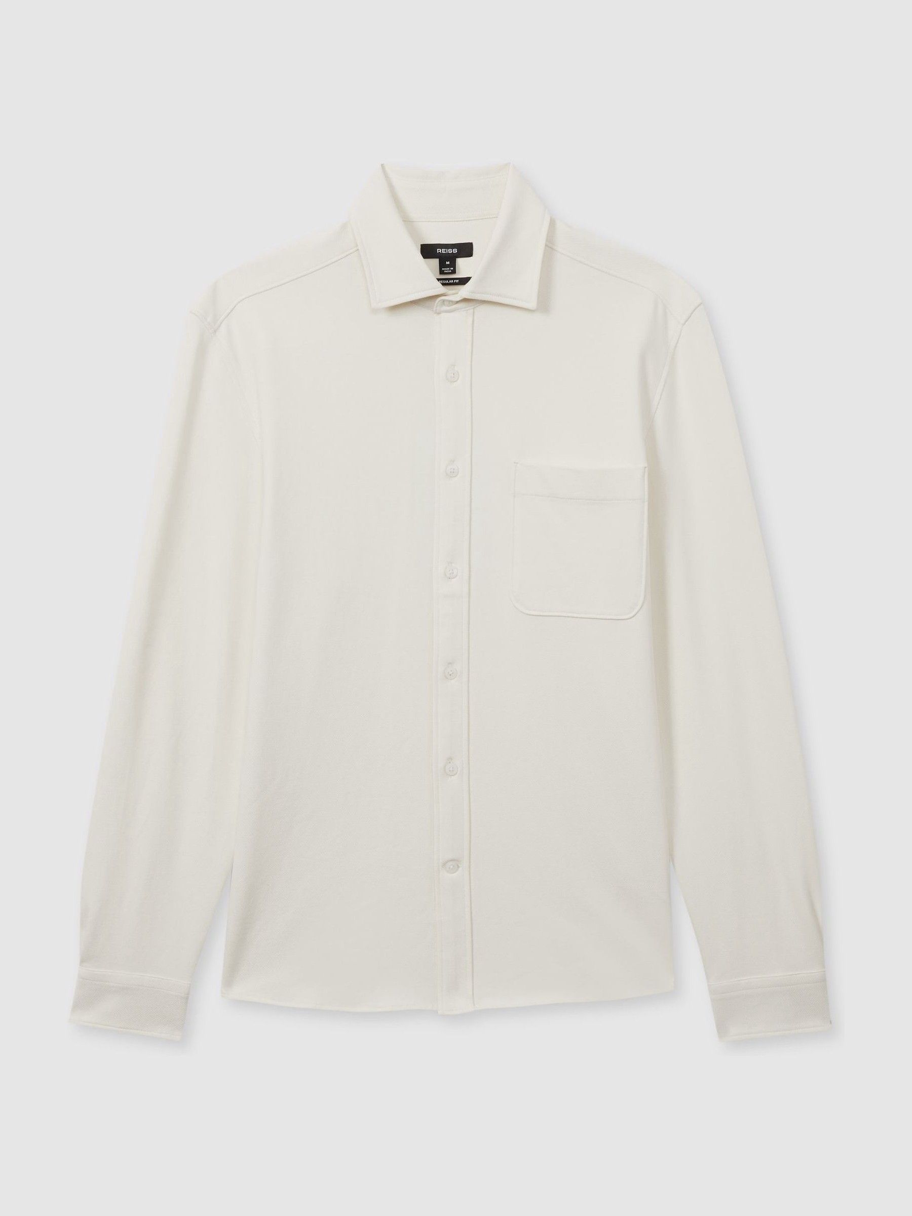 Cotton Blend Twill Overshirt in Off White