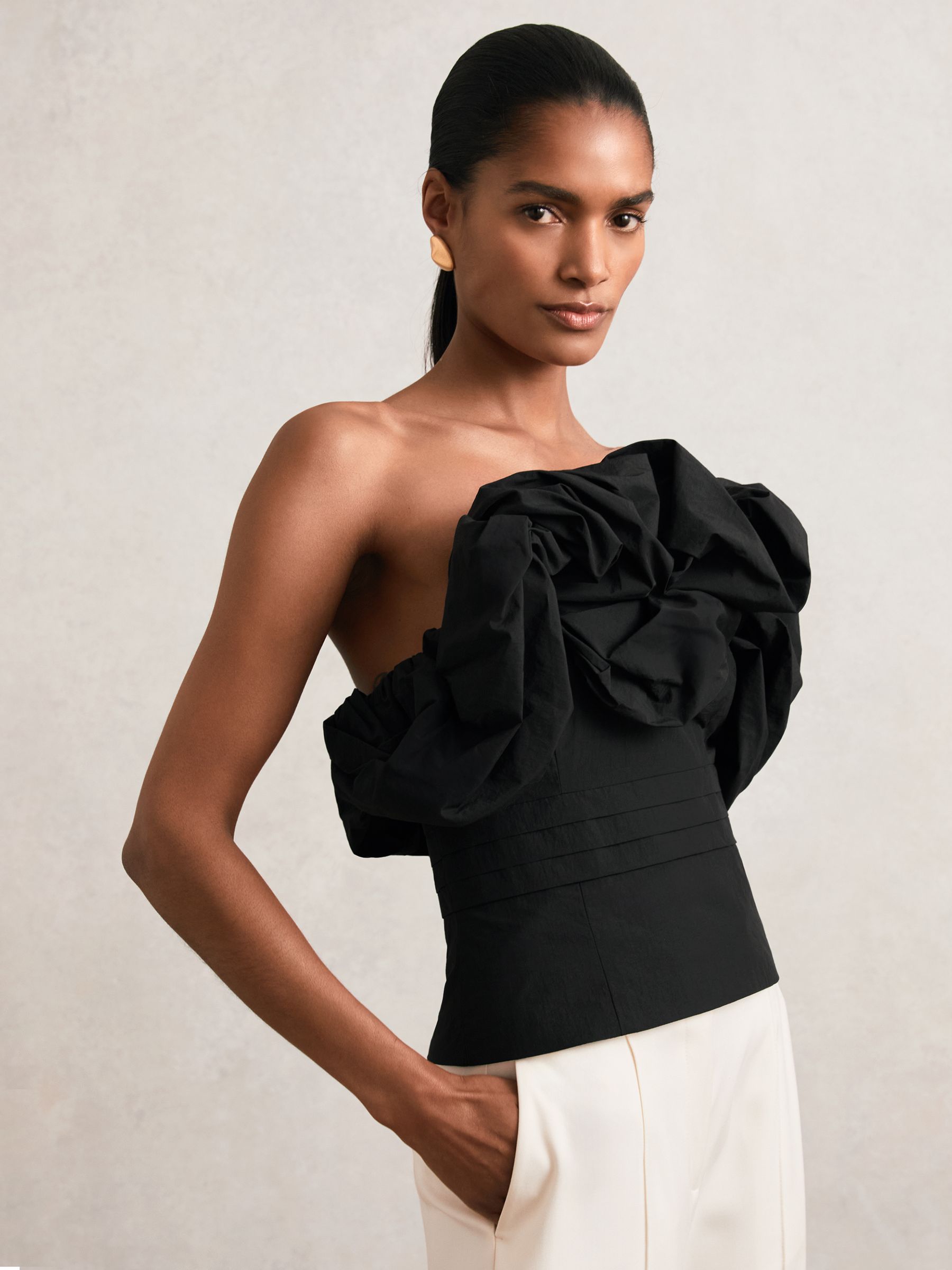 Sculptural Strapless Top in Black