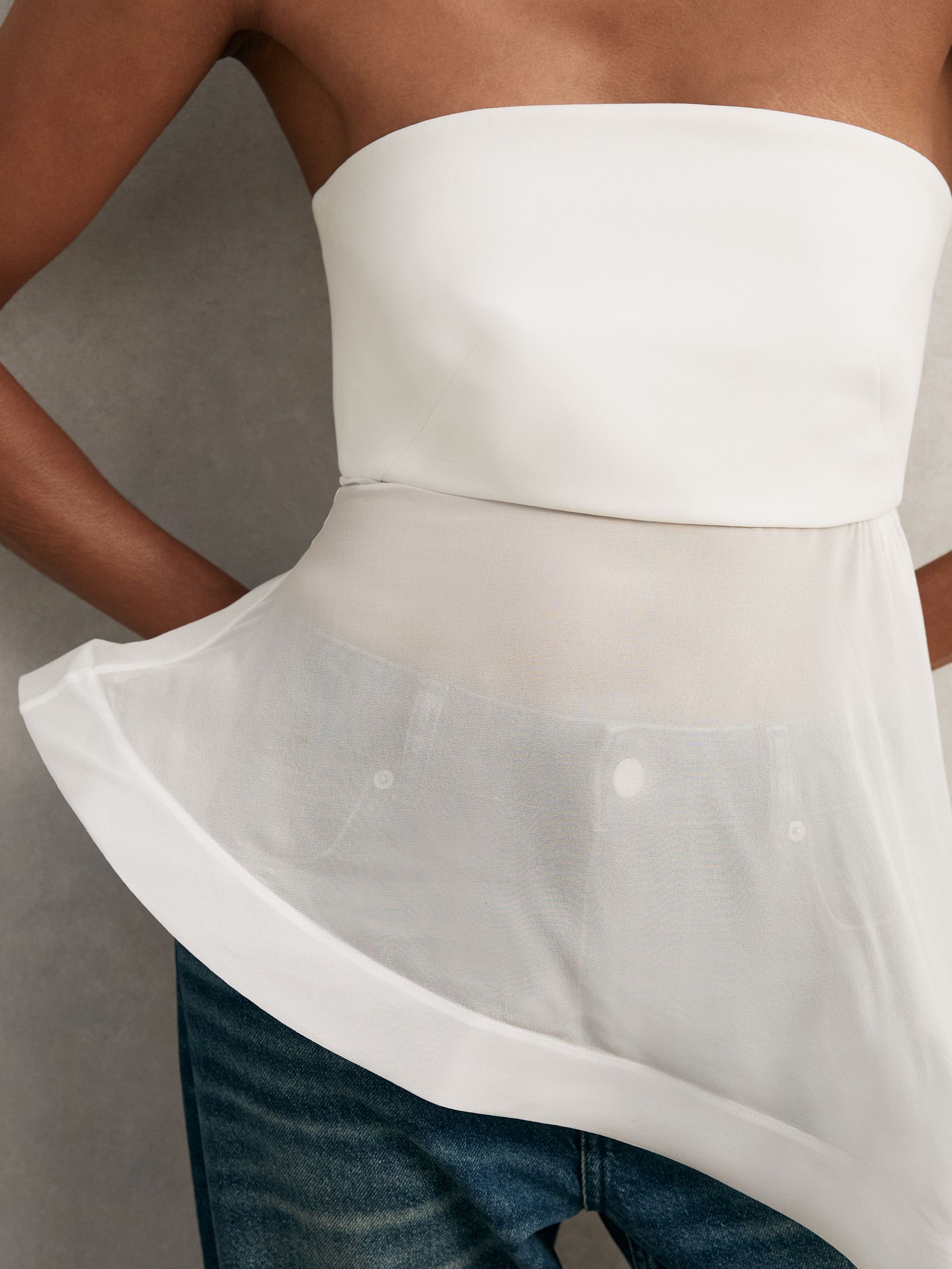 Silk Asymmetric-Ruffle Bandeau Top in Ivory