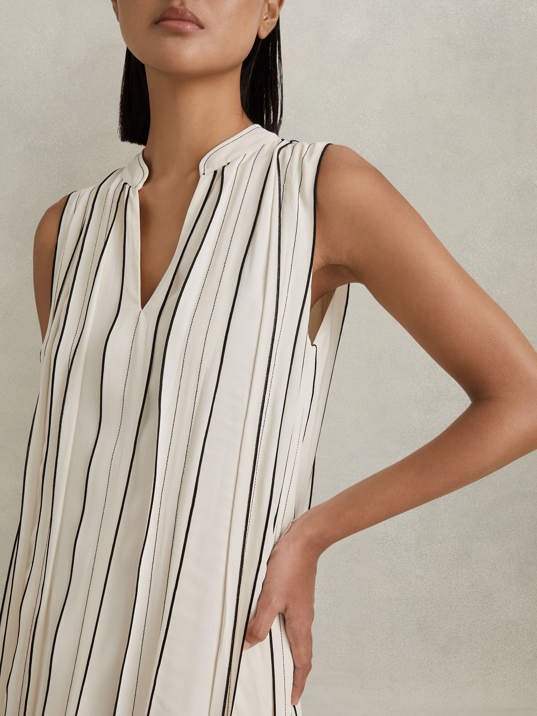 Contrast Ruffle Midi Dress in Ivory