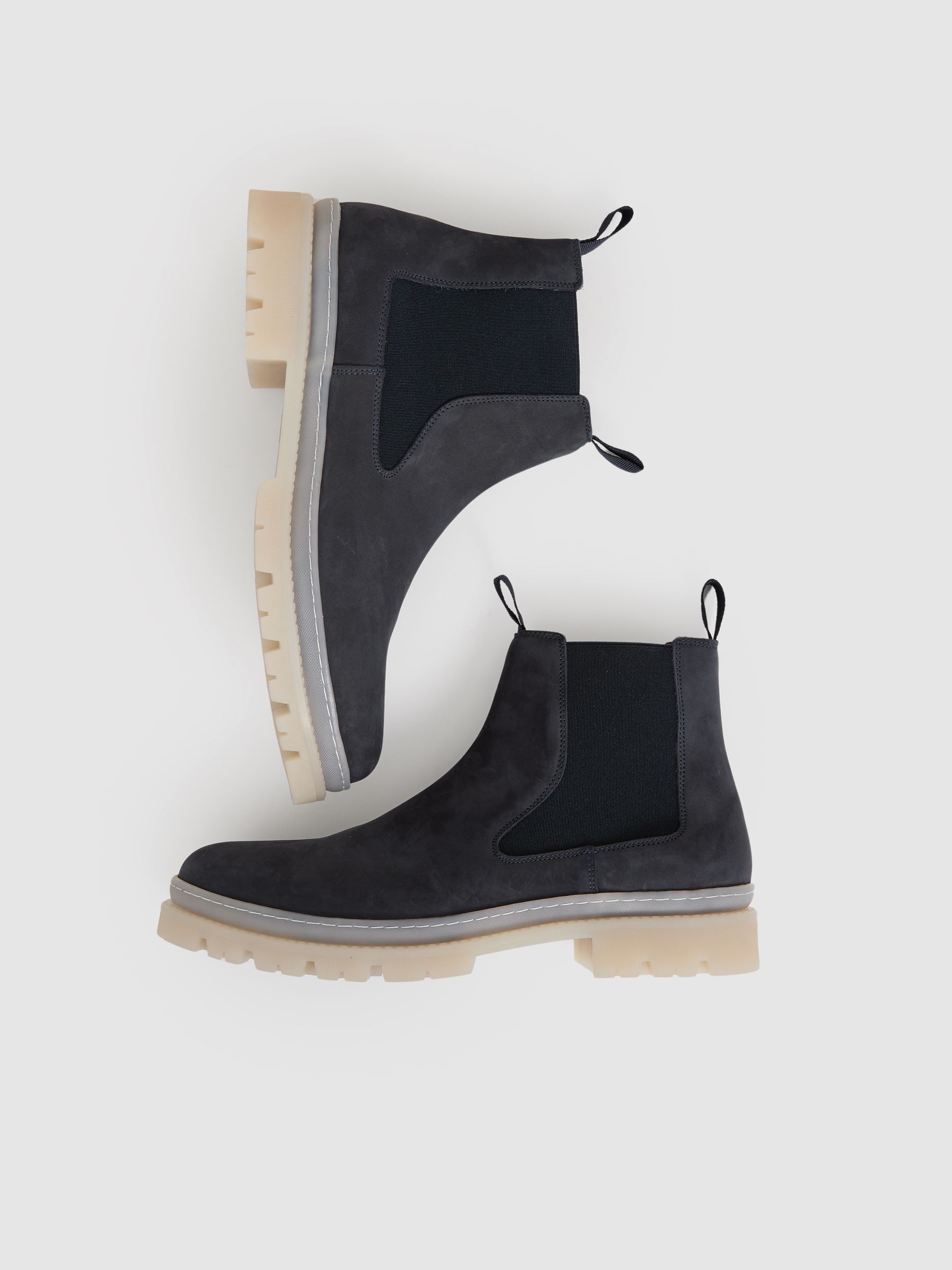 Suede Contrast Sole Chelsea Boots in Dark Navy