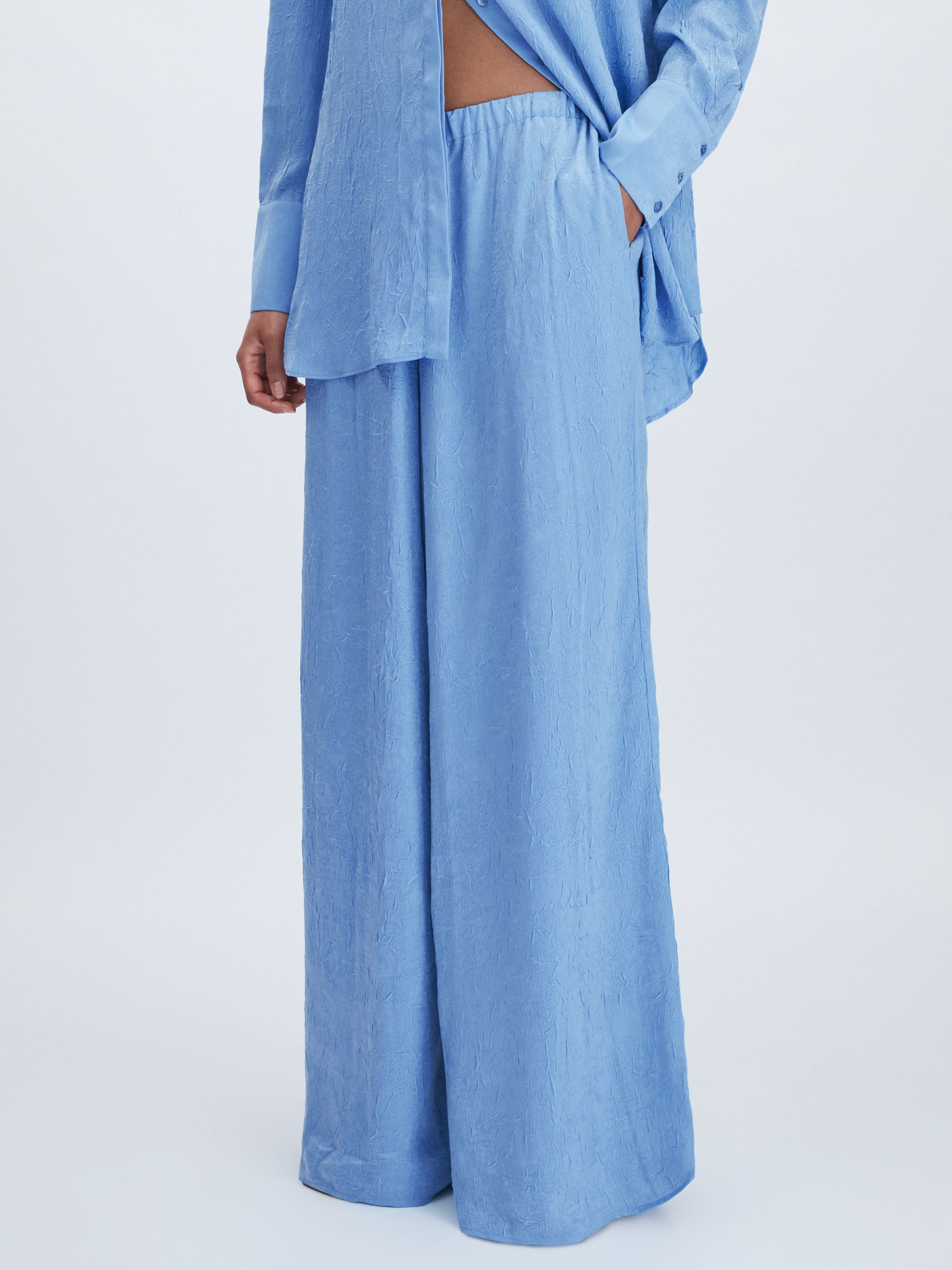 Crinkle-Satin Wide-Leg Trousers in Periwinkle