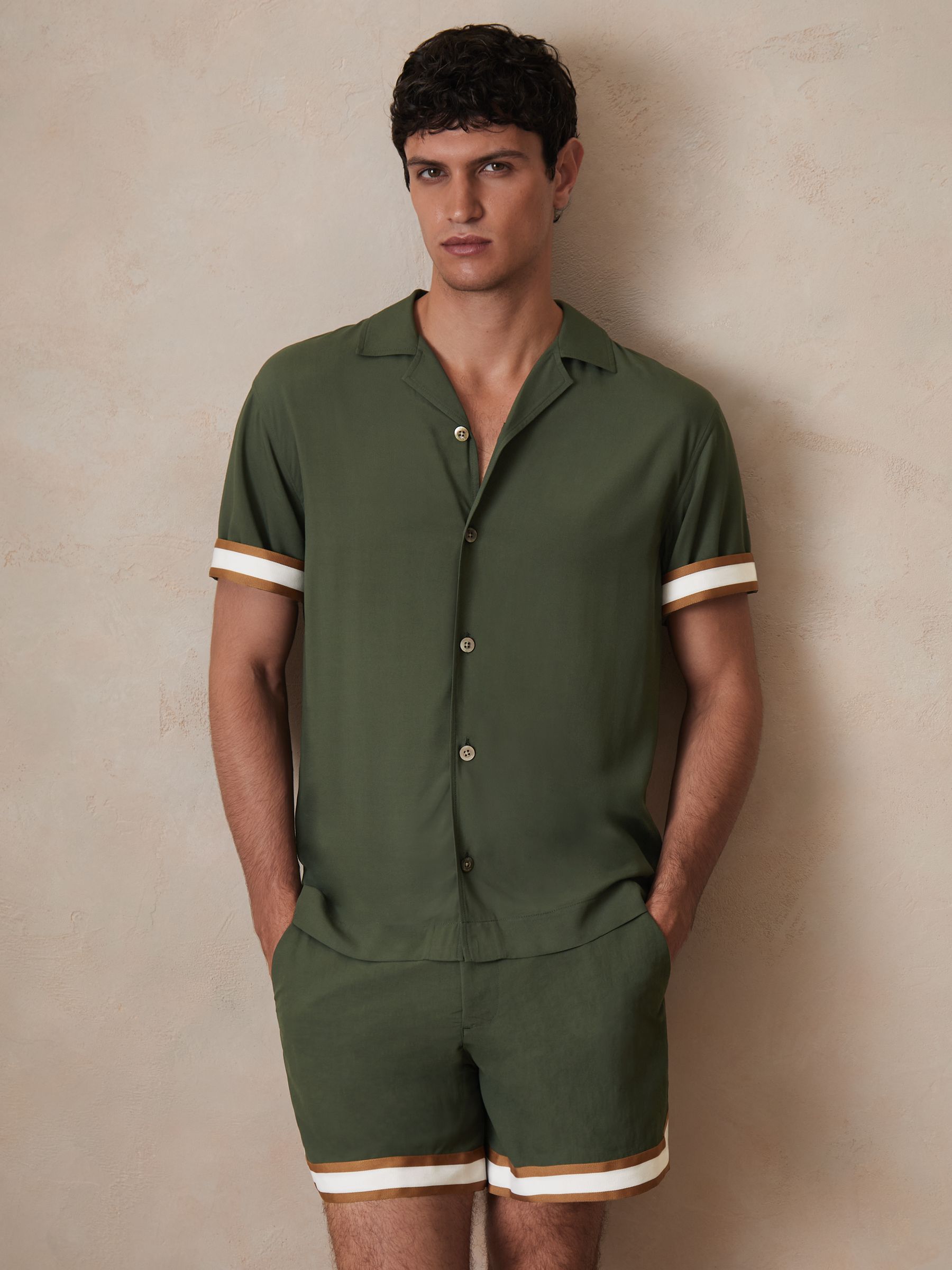 Reiss | Ché Stripe-Cuff Shirt in Pine Green
