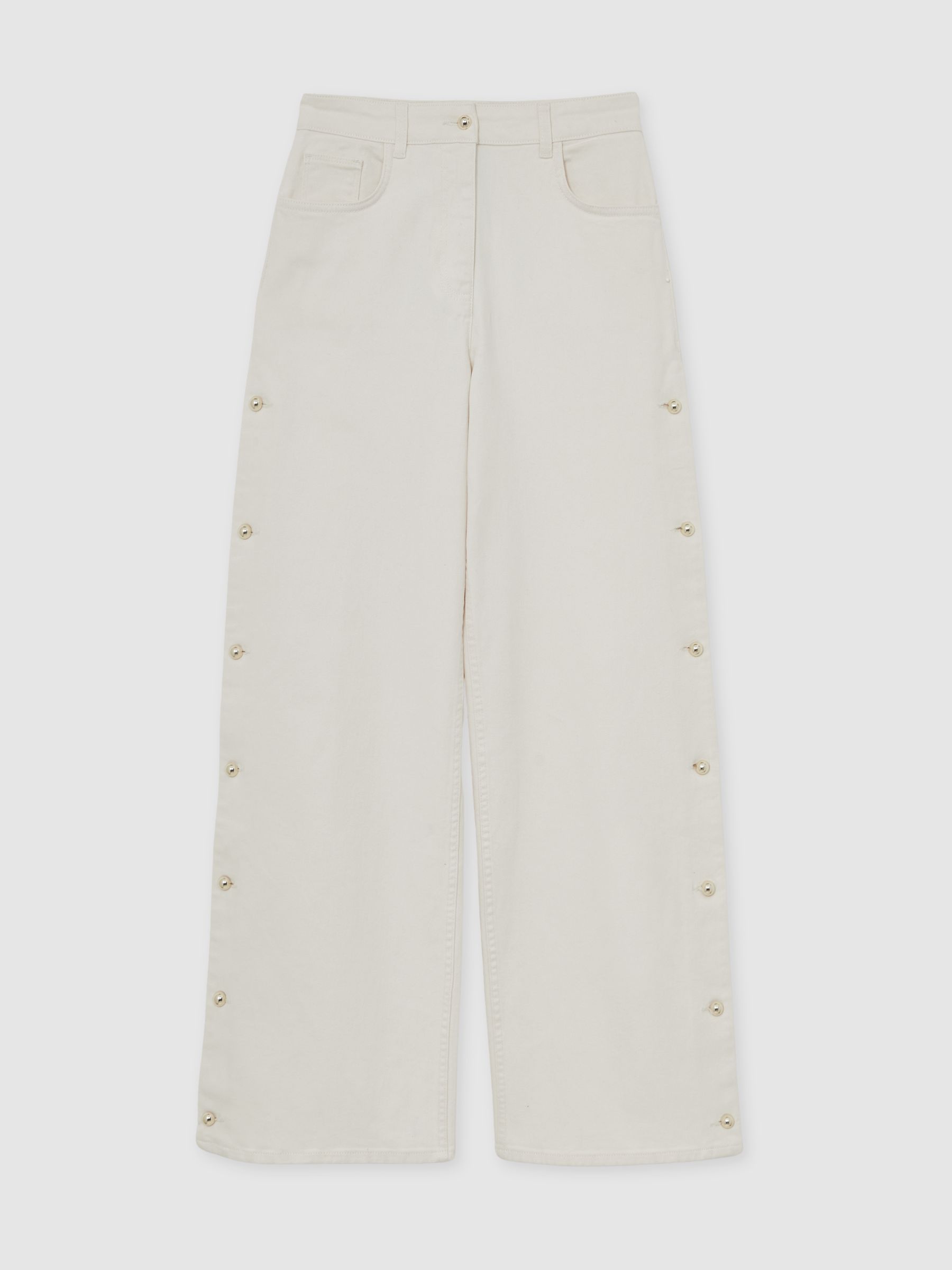 Side Button Wide Leg Jeans in Cream