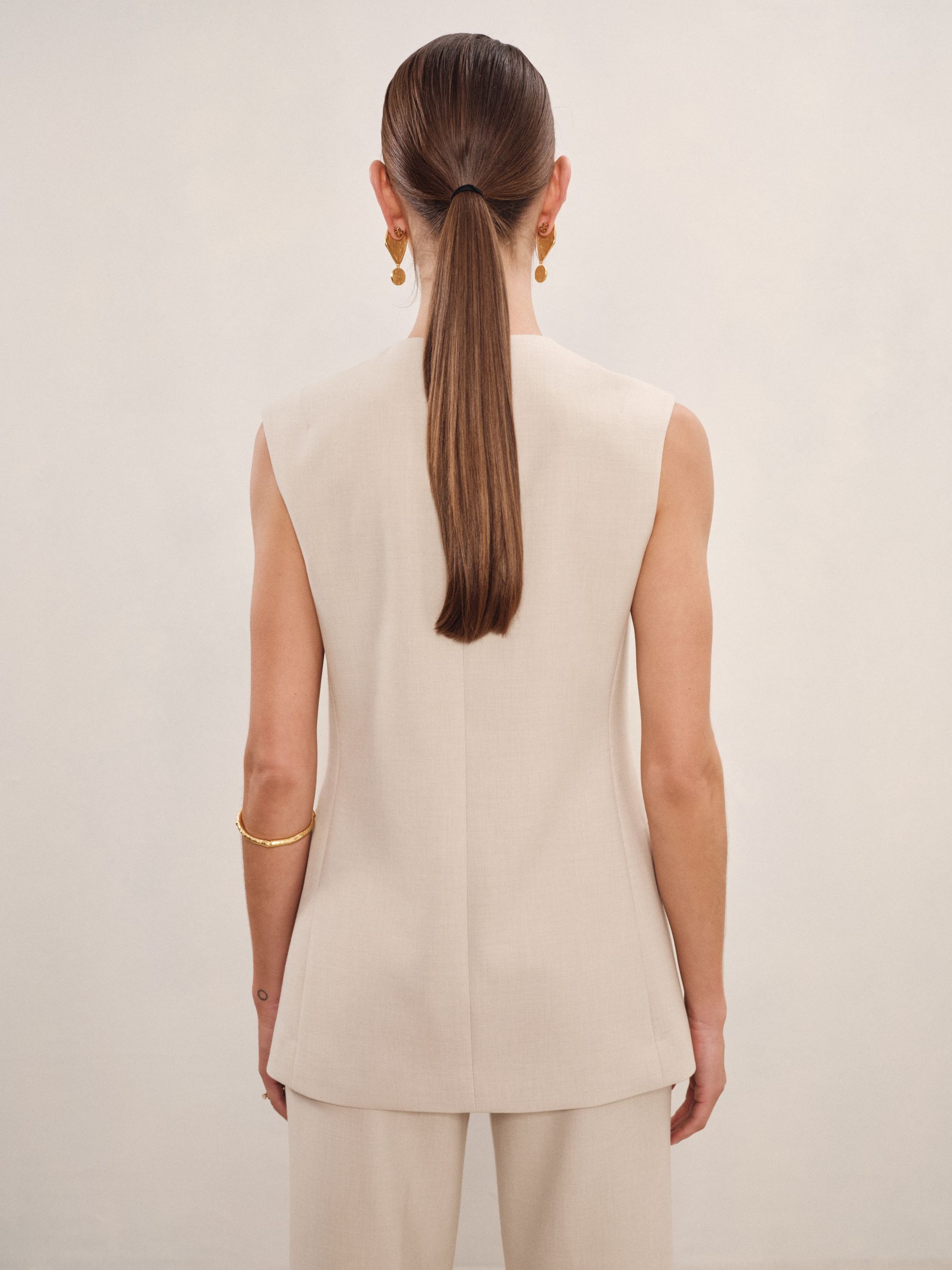 High-Neck Longline Waistcoat in Neutral