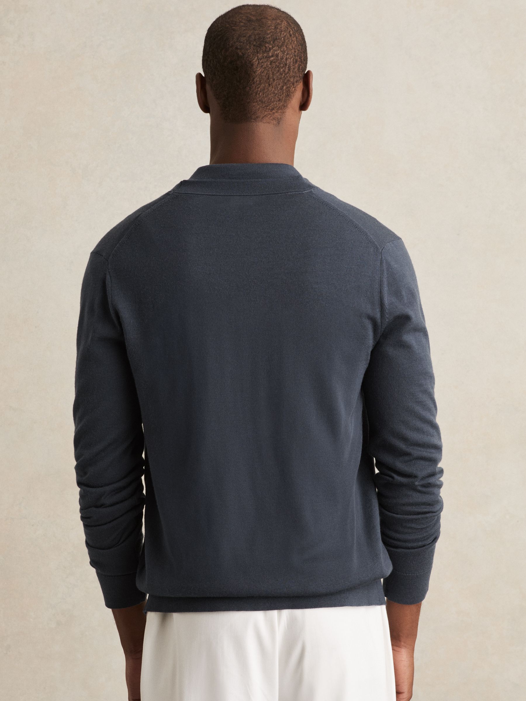 Merino Wool Button-Through Cardigan in Midnight Navy