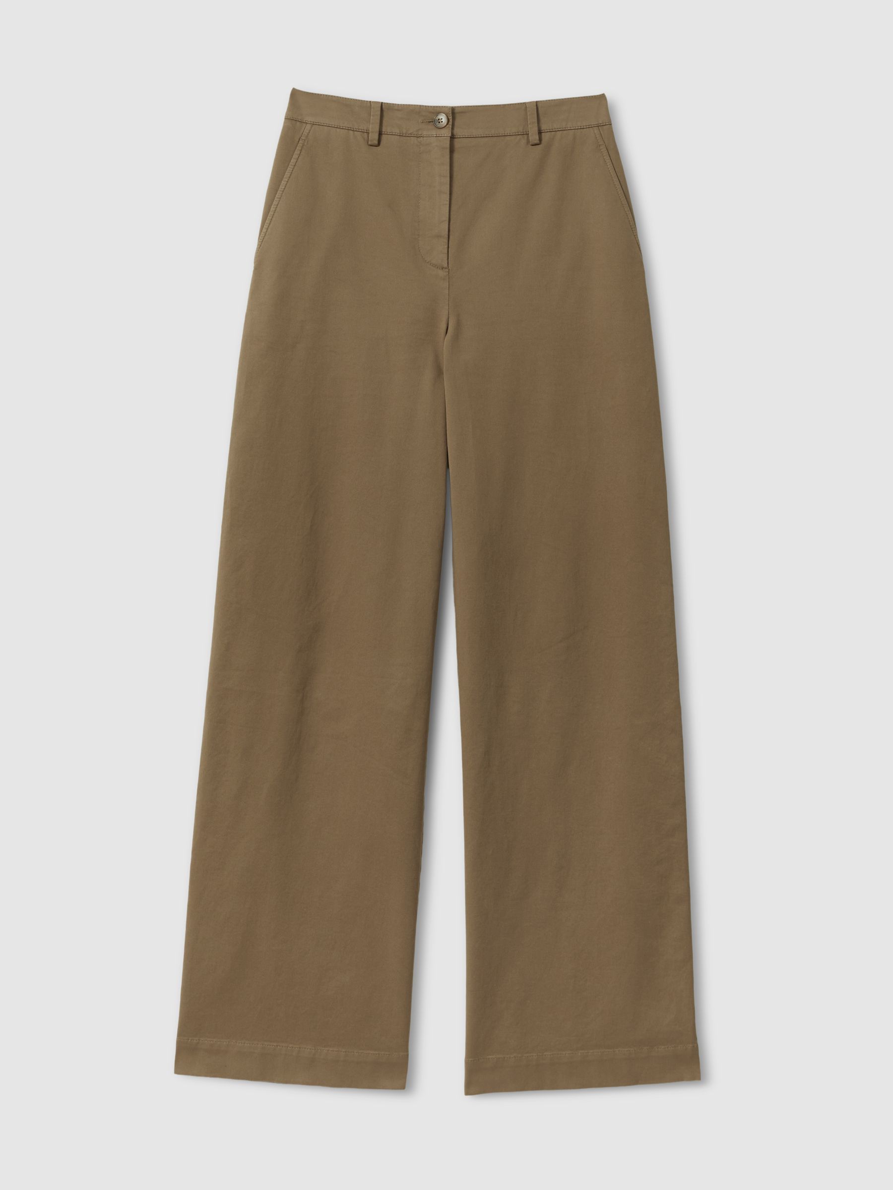 Cotton Blend Wide Leg Trousers in Dark Camel