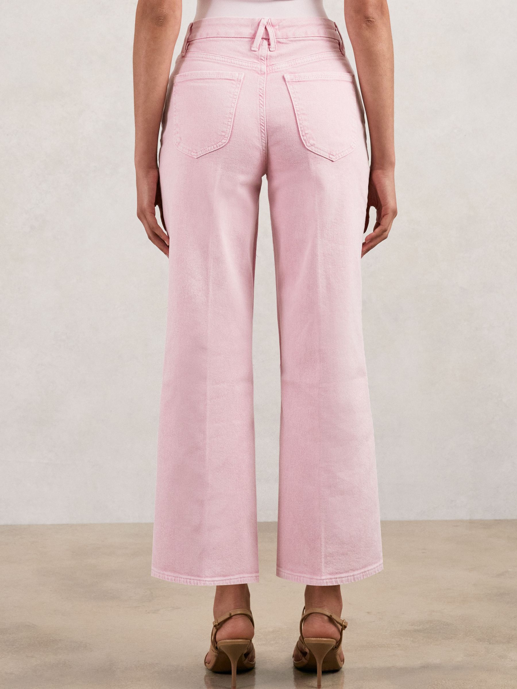 Cropped Palazzo Jeans in Rose Pink
