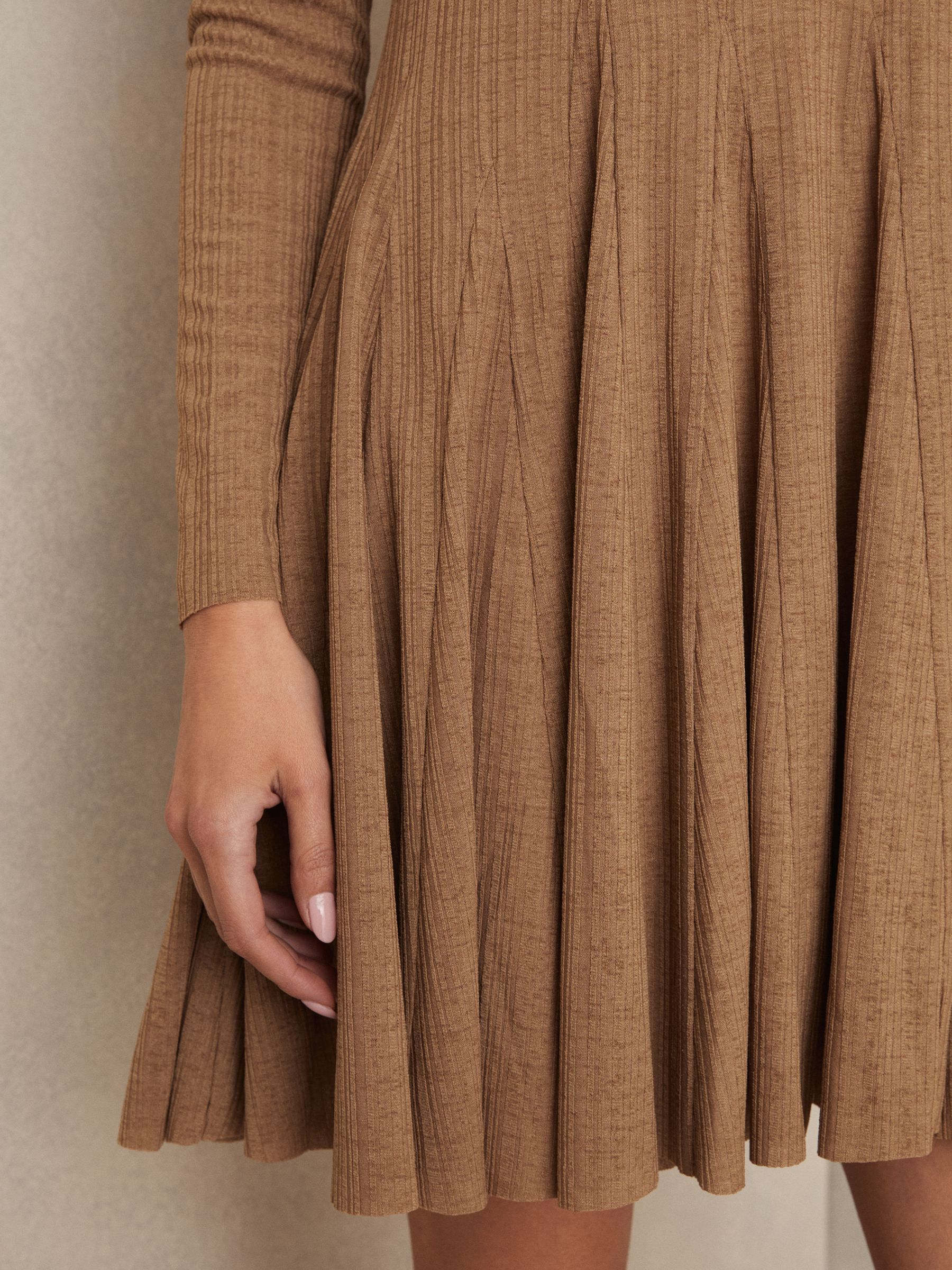 Jersey Ribbed Flared Mini Dress in Camel