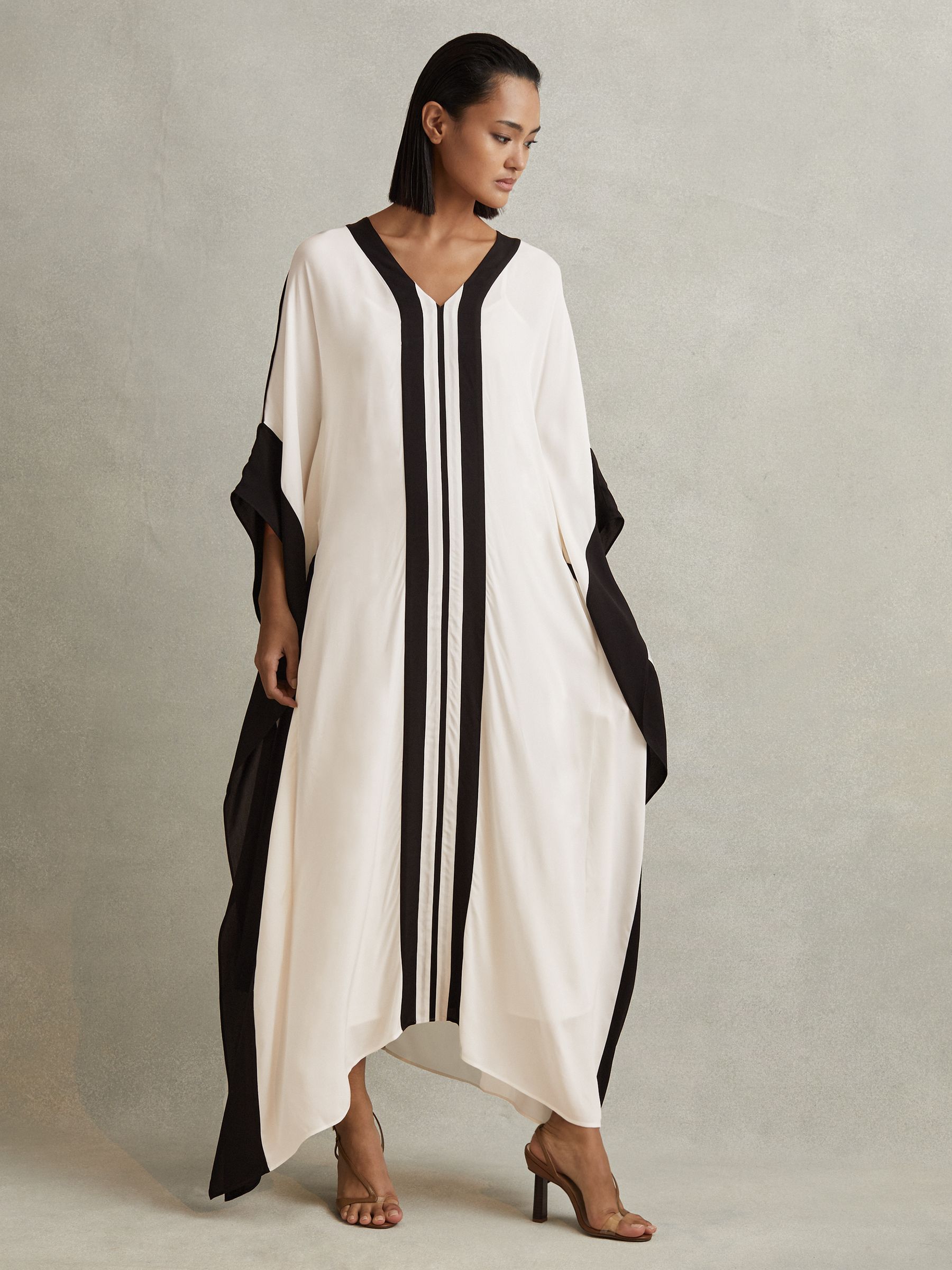 Colourblock Draped Maxi Dress in Cream/Black