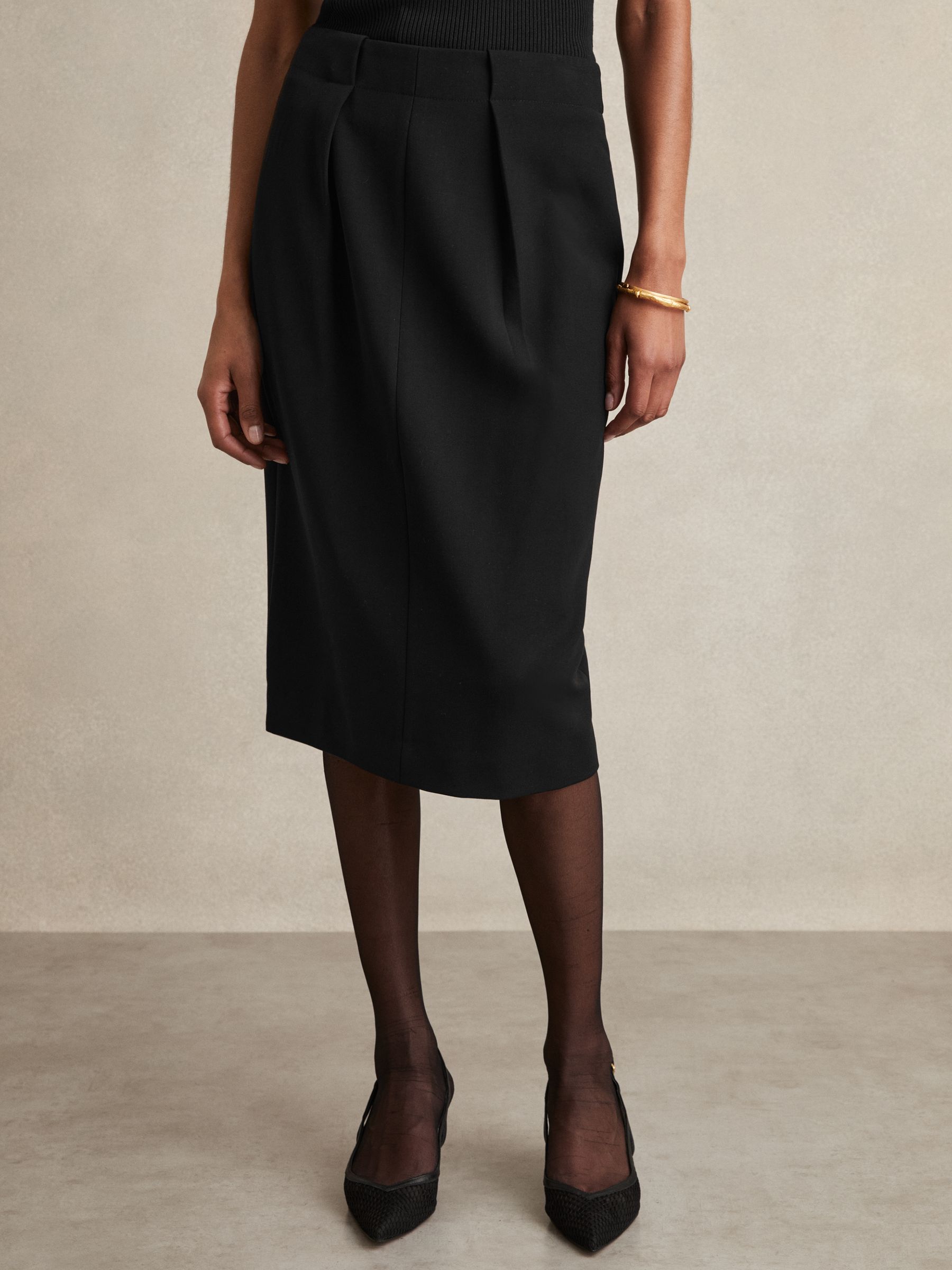 Tailored Midi Suit Skirt in Black