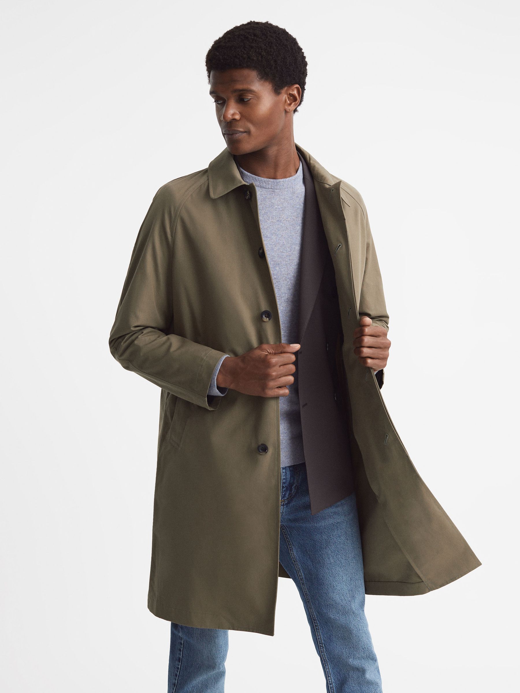Private White Mid-Length Trench Coat in Sage