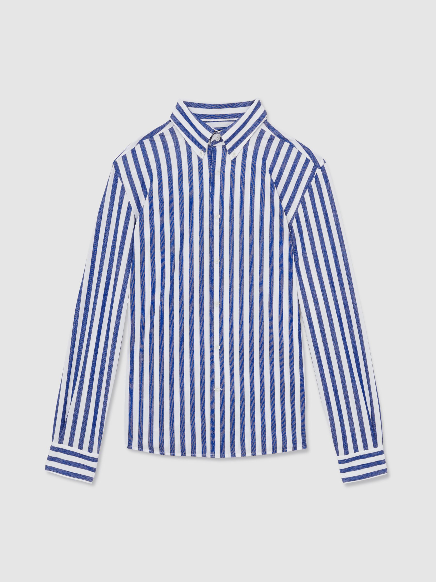 Striped Jersey Button-Down Shirt With Cotton in Blue Stripe