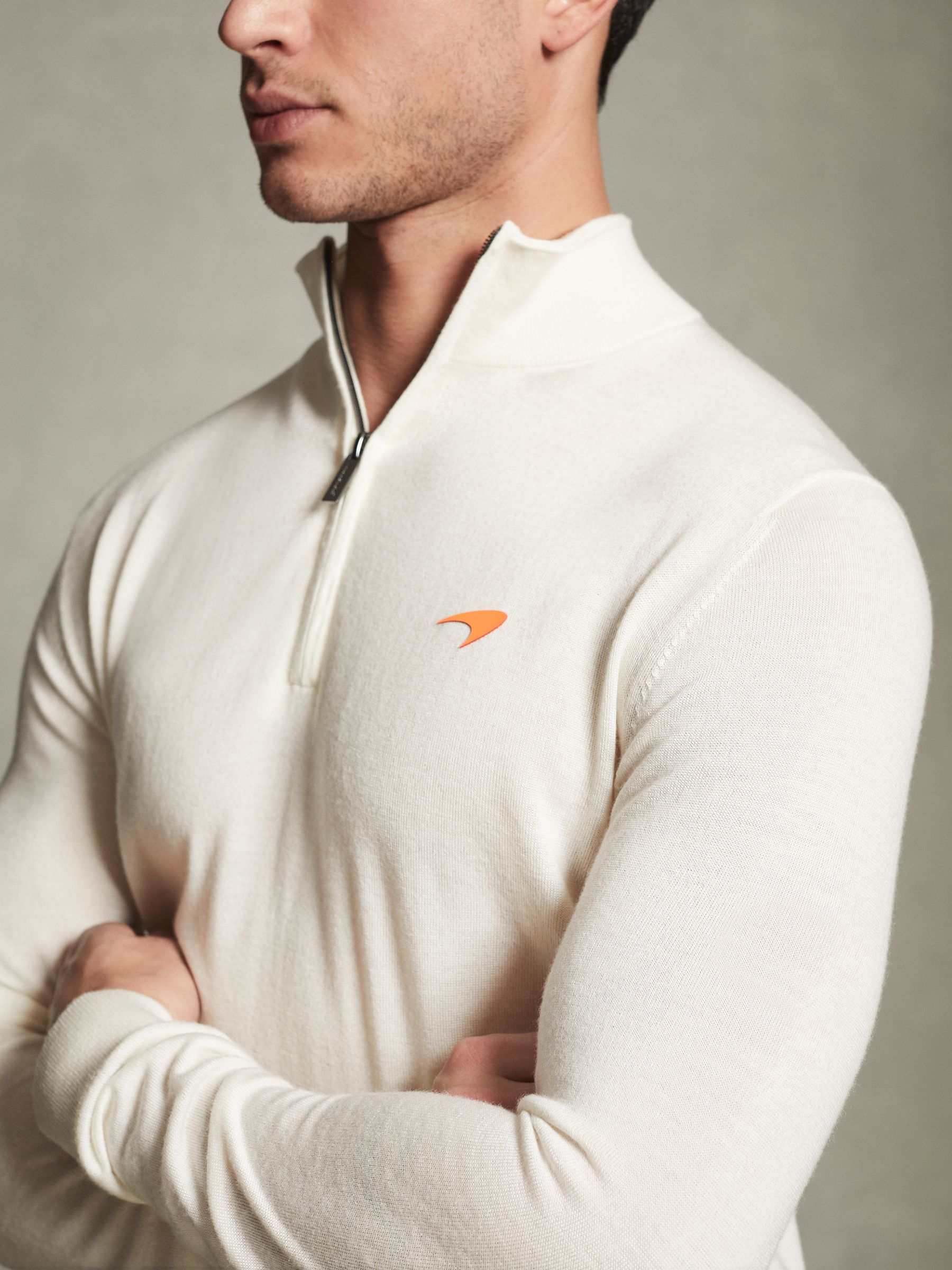 McLaren F1 Merino Half-Zip Funnel Neck Jumper in Bianco