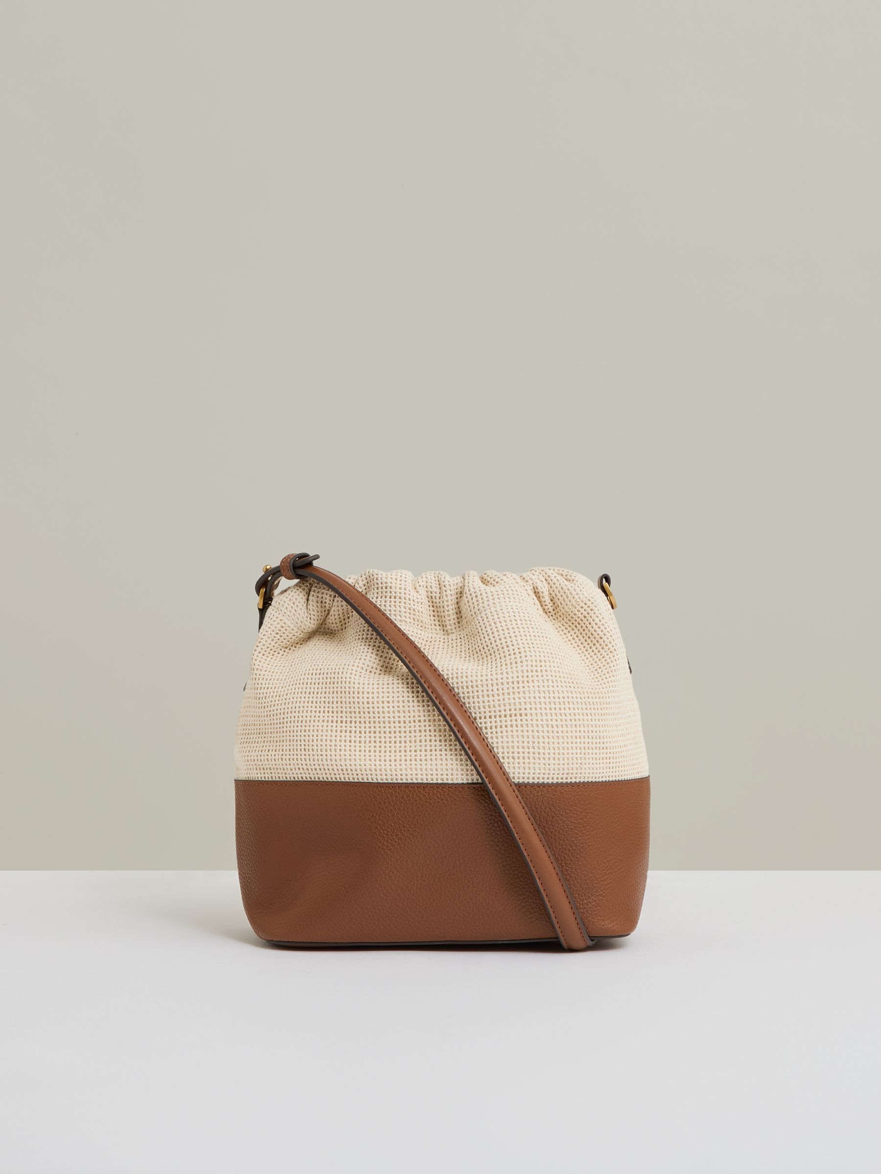 Leather And Canvas Bucket Bag in Neutral
