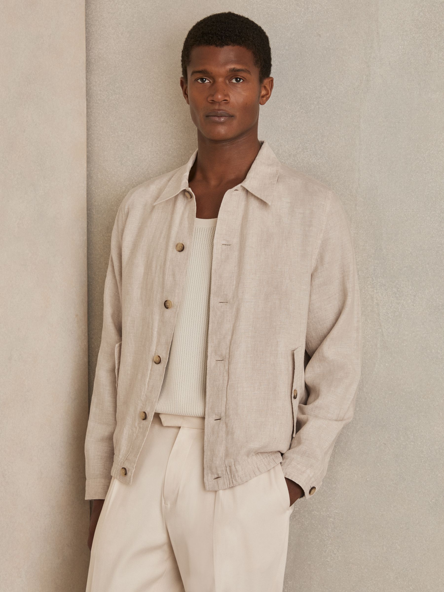 Linen Elasticated Hem Overshirt in Oatmeal