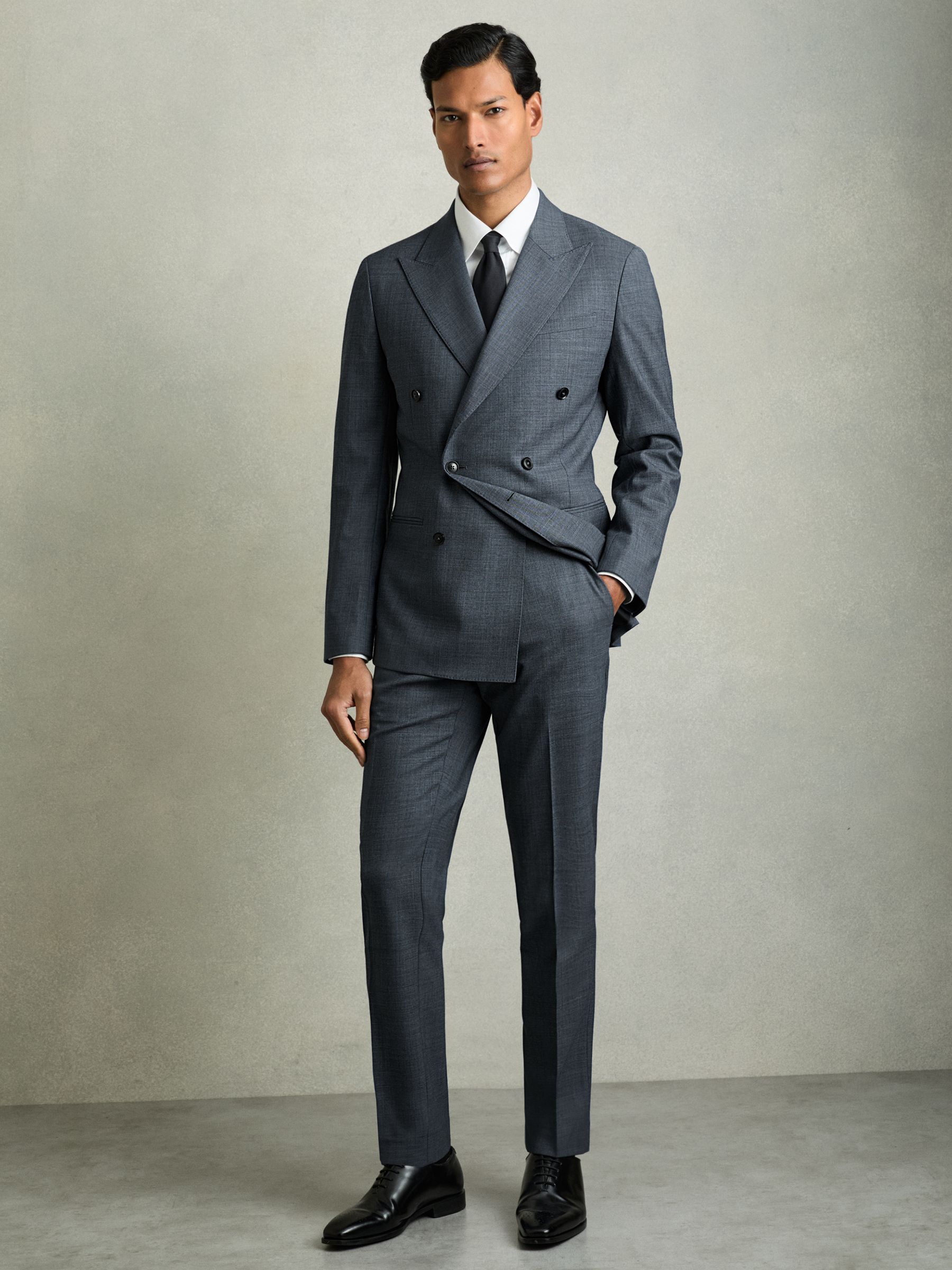 Slim-Fit Sharkskin Suit Trousers Wool-Blend in Airforce Blue