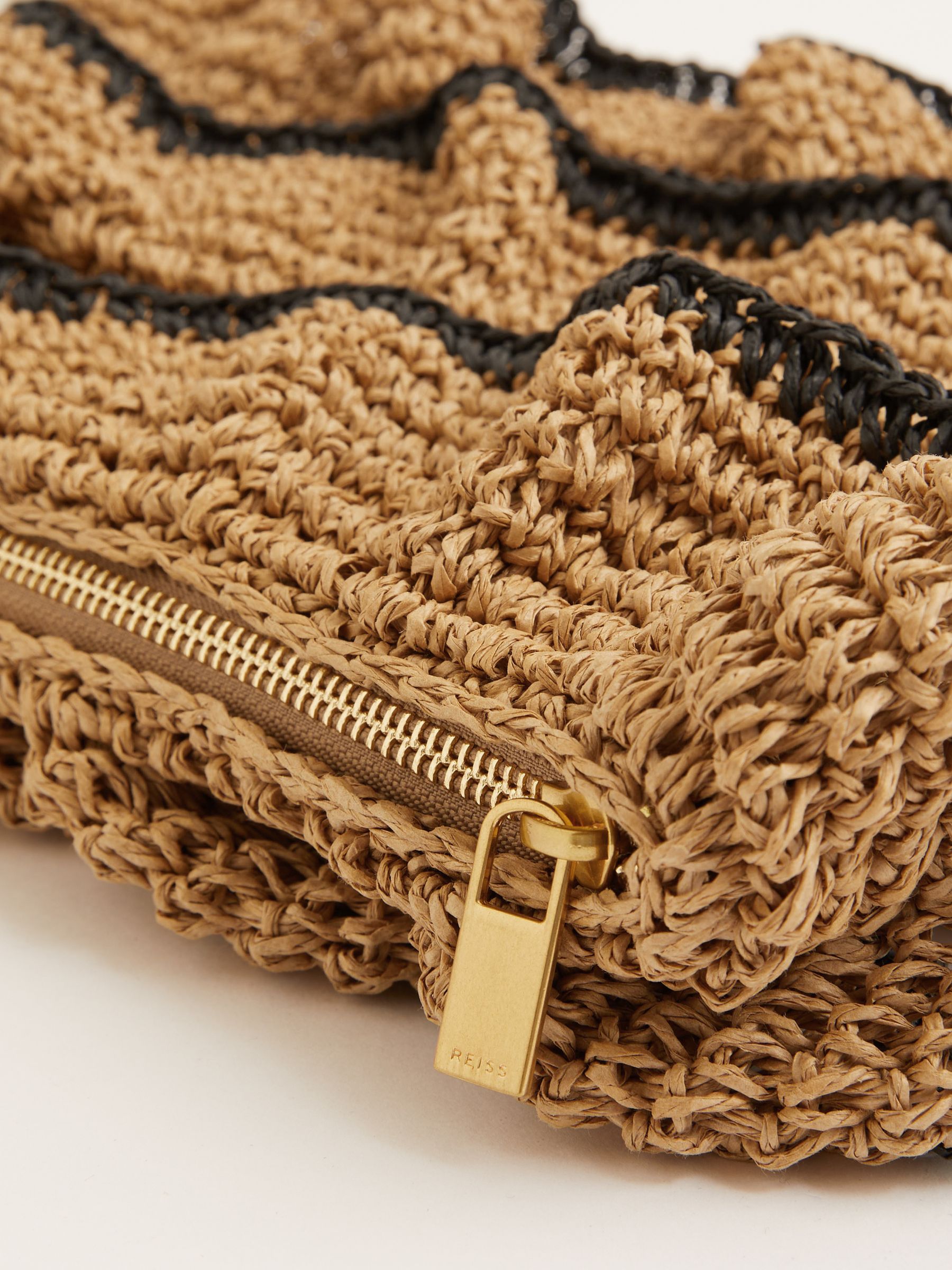 Raffia Ruffle Clutch Bag in Natural