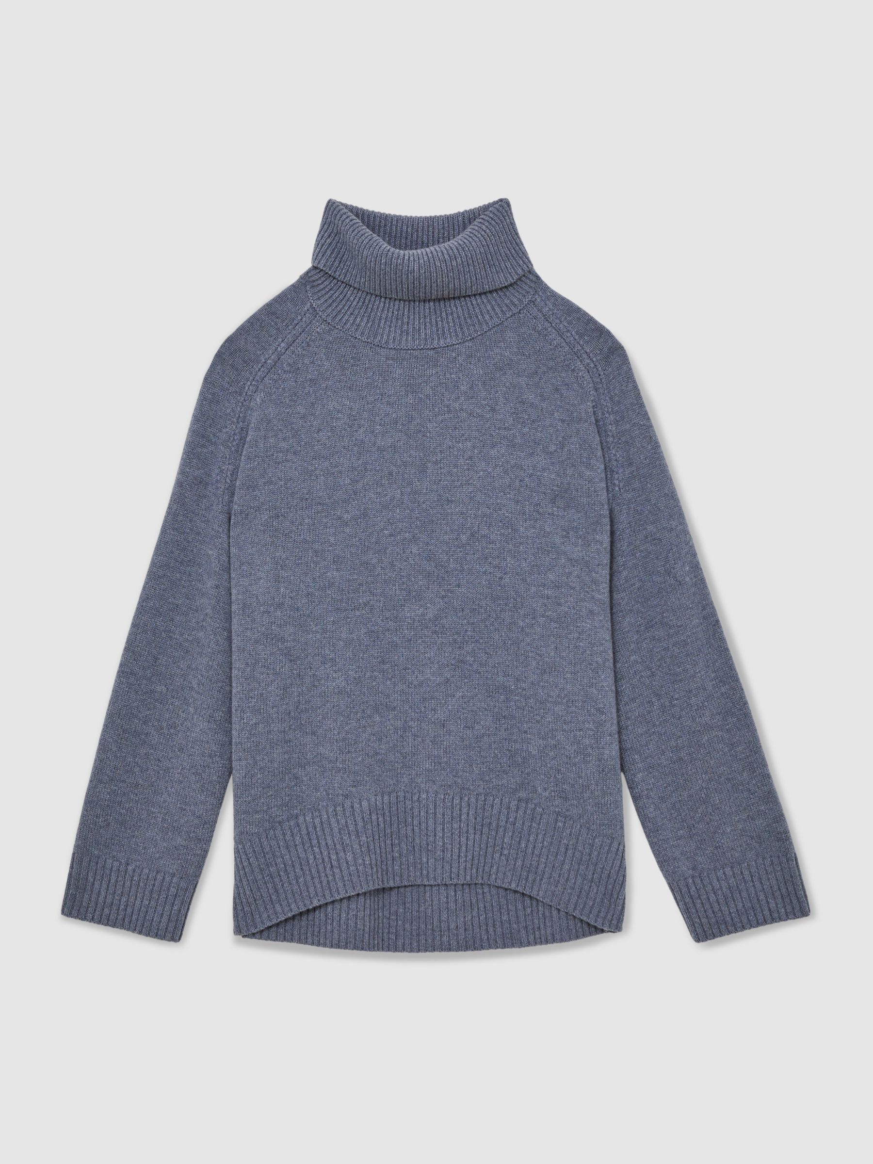 Wool-Cashmere Roll-Neck Jumper in Blue Marl