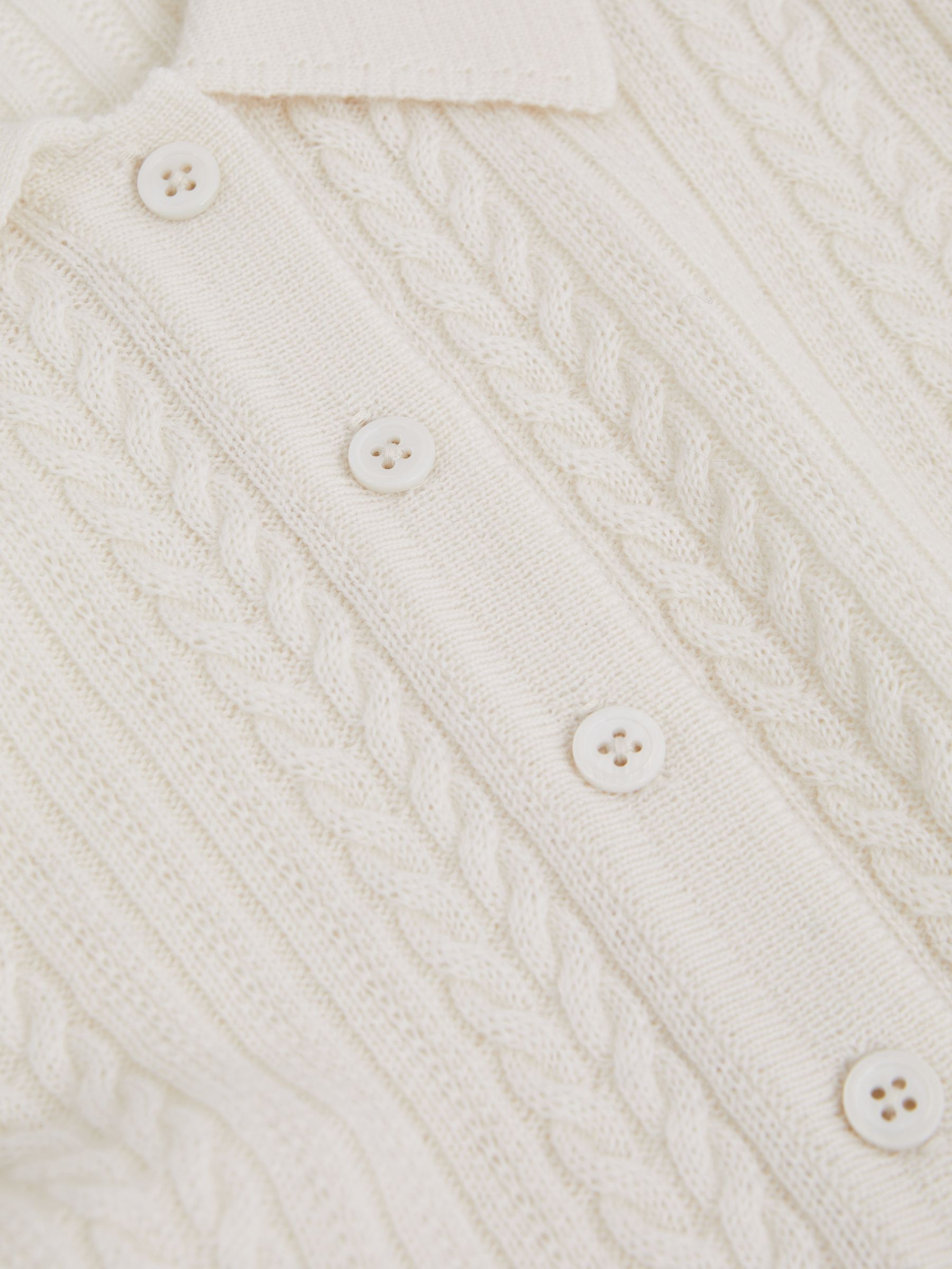 Wool Cable Knit Polo Neck Jumper in Cream
