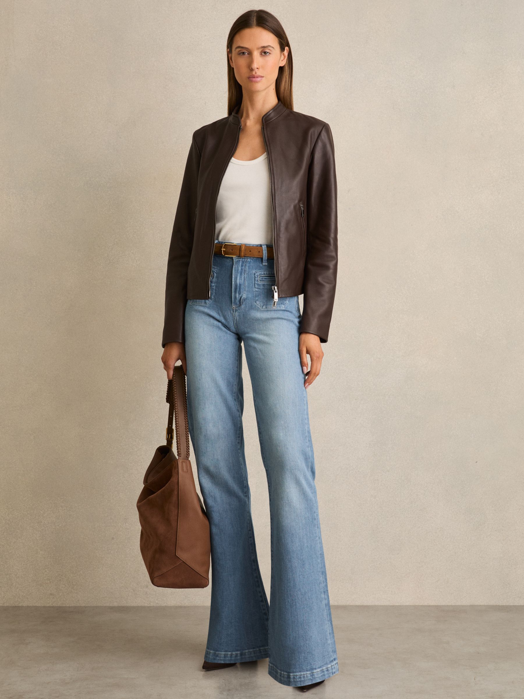 Paige Wide-Leg Patch-Pocket Jeans in Adley Blue