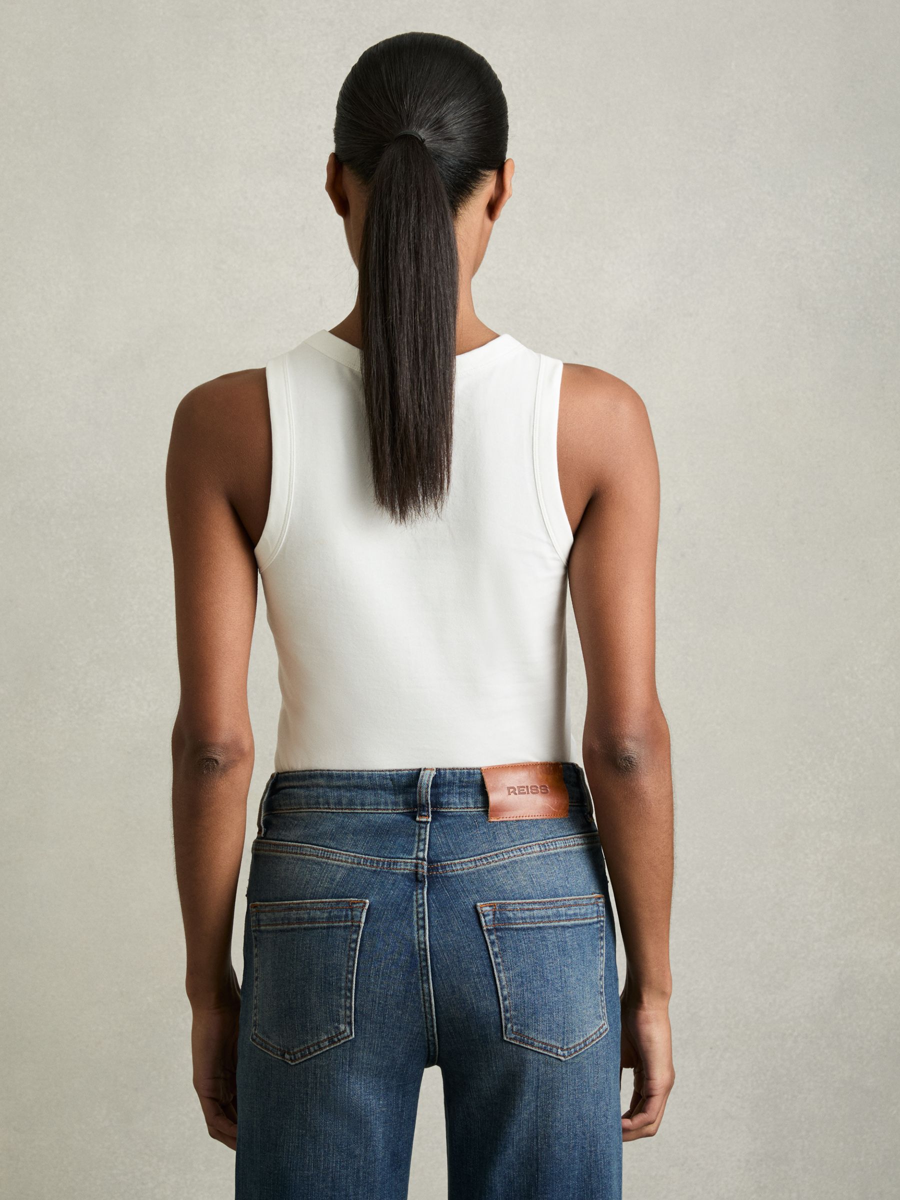 Stretch-Cotton Racerback Vest in White