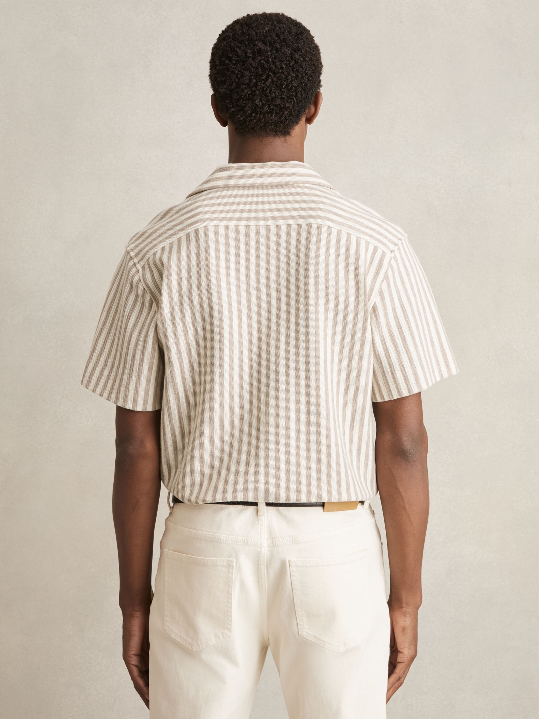 Textured Stripe Cuban-Collar Shirt in Stone/White