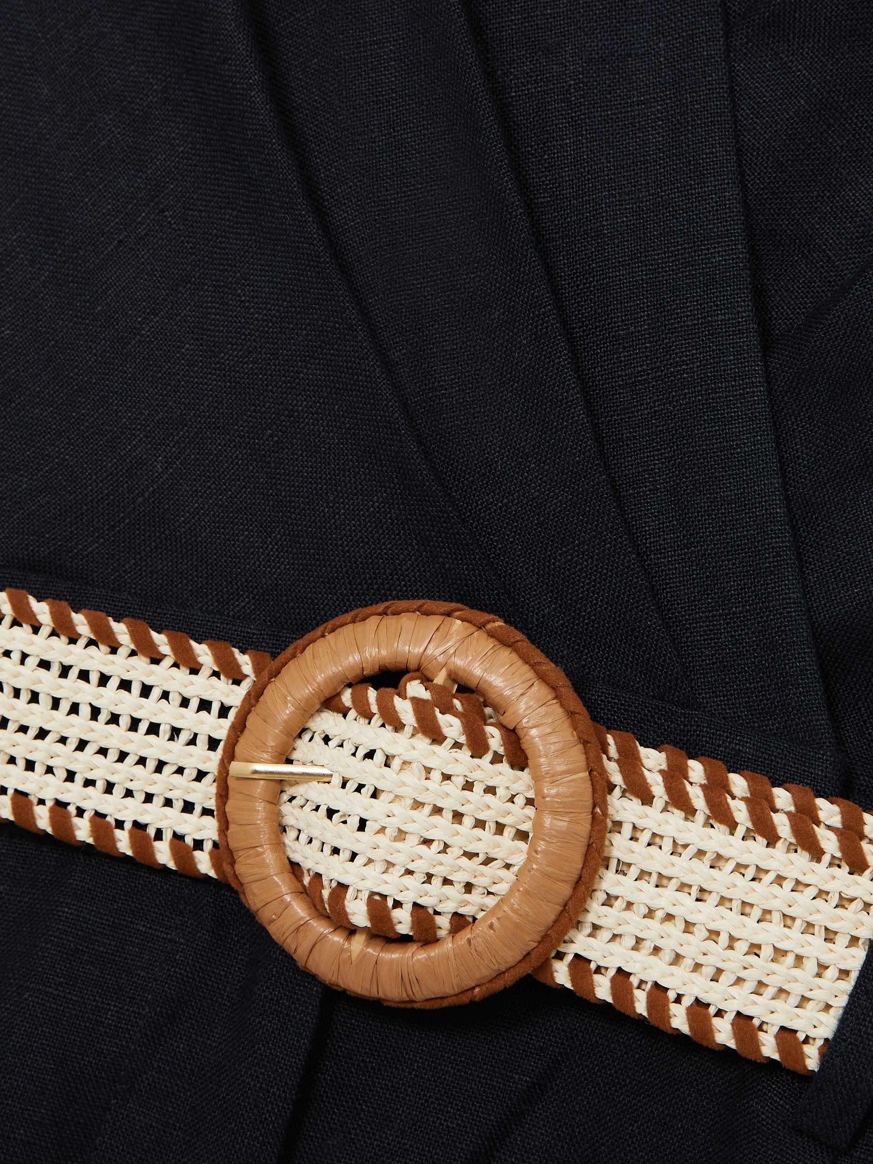 Linen Belted Sleeveless Wrap Playsuit in Navy