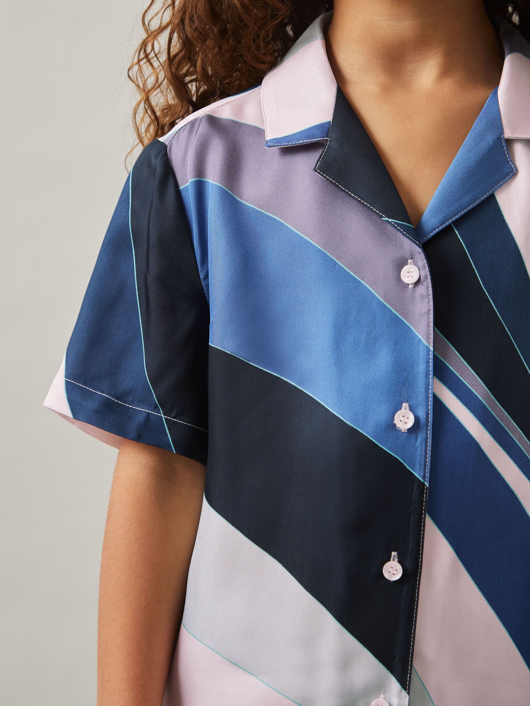 13-14 yrs Printed Cuban Collar Shirt in Blue Print