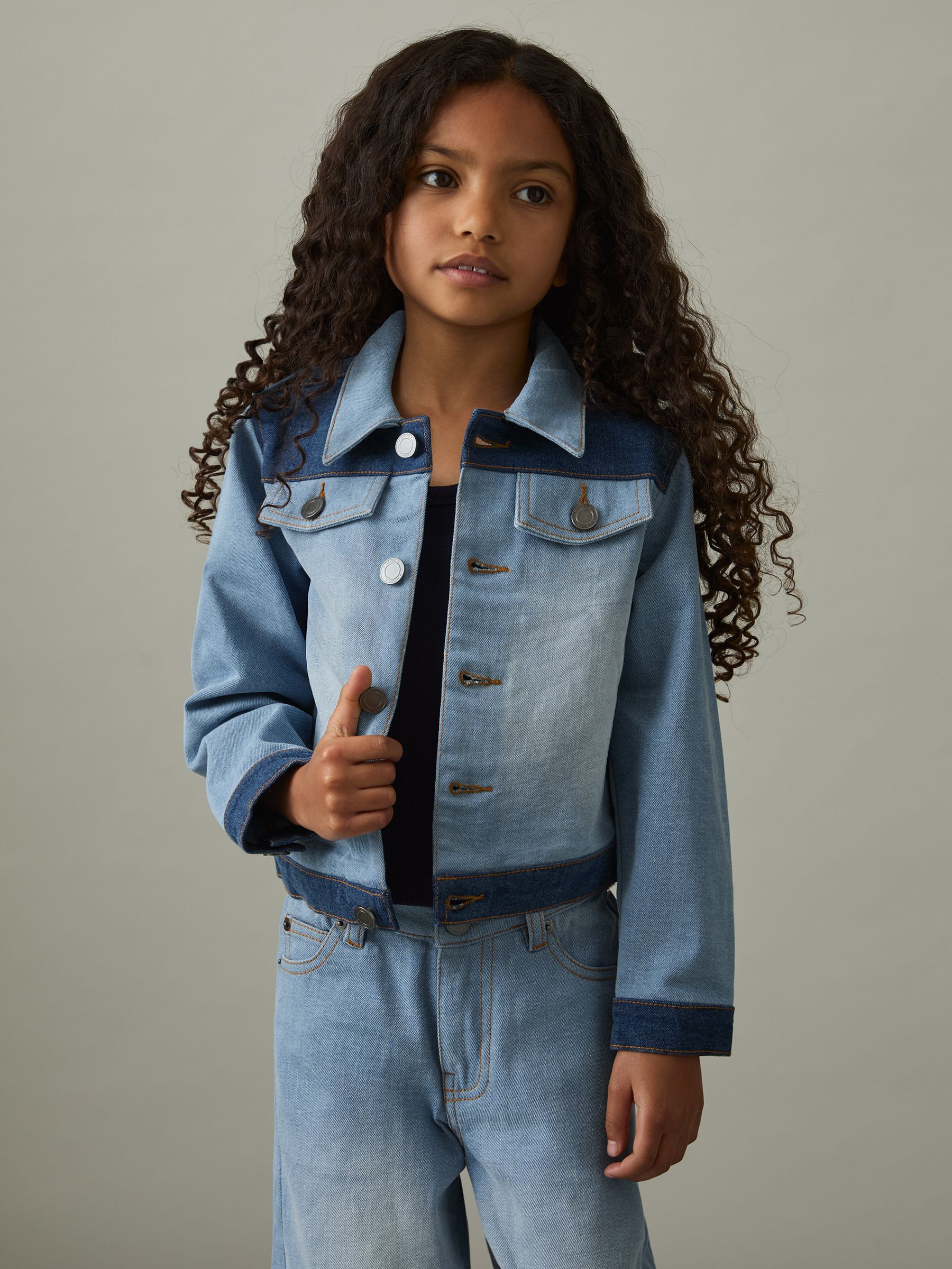 9-13 yrs Patchwork Two-Tone Denim Jacket in Blue