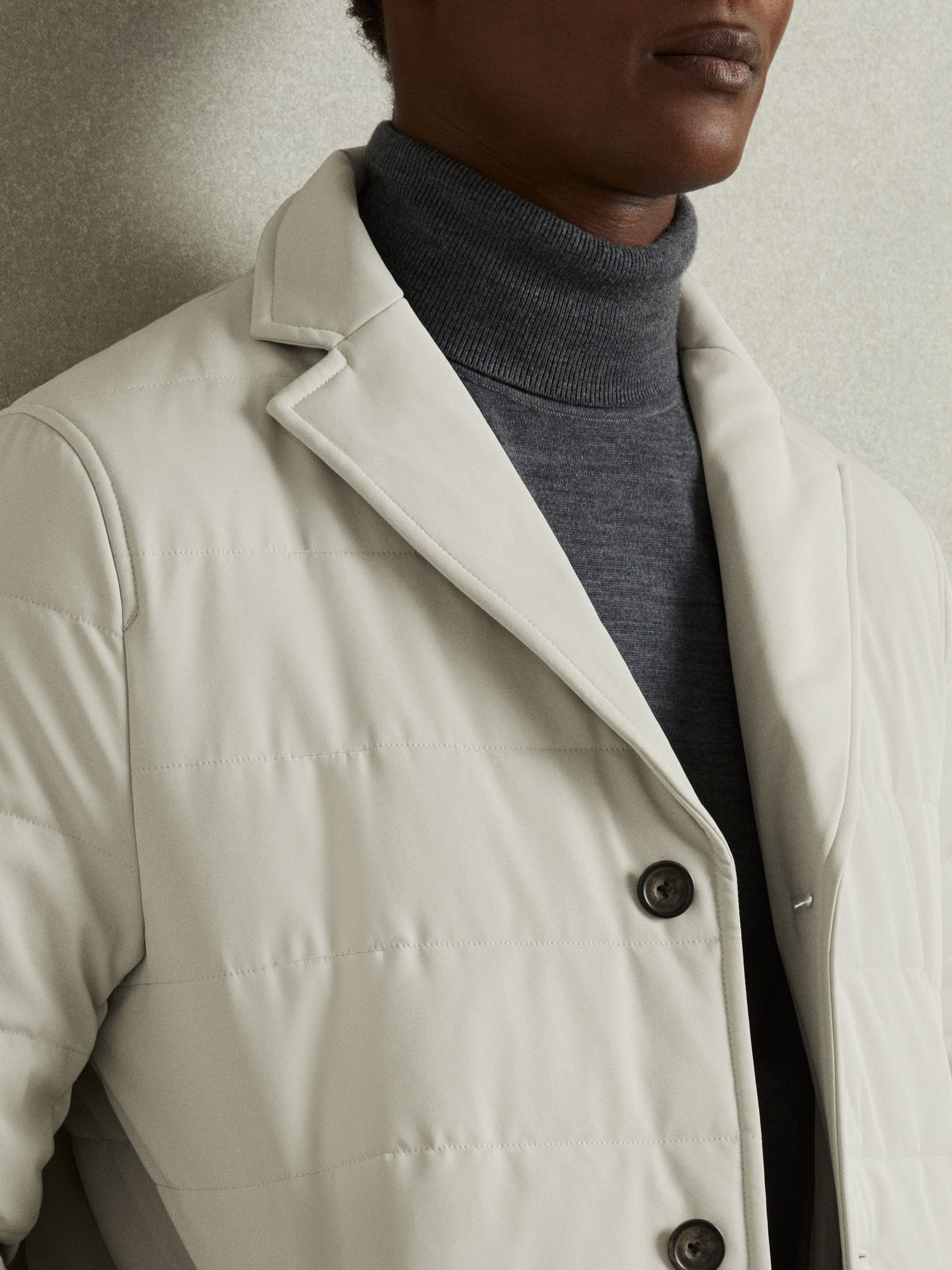 Longline Quilted-Shell Coat with Inner Gilet in Stone