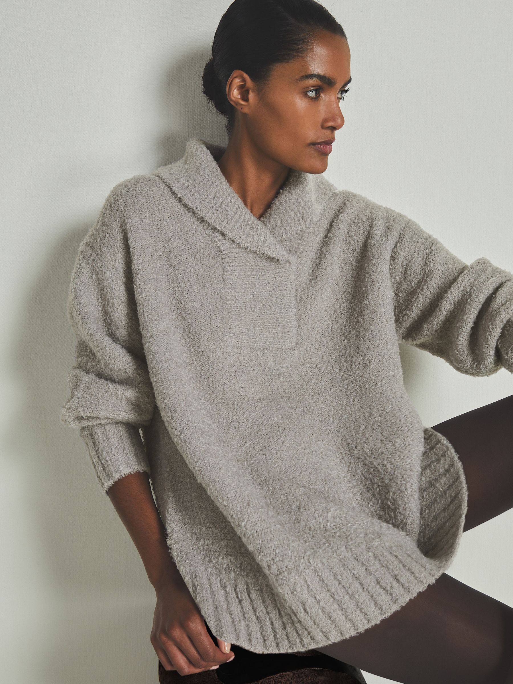 Reiss | Les 100 Ciels Bouclé Jumper with Wool in Grey