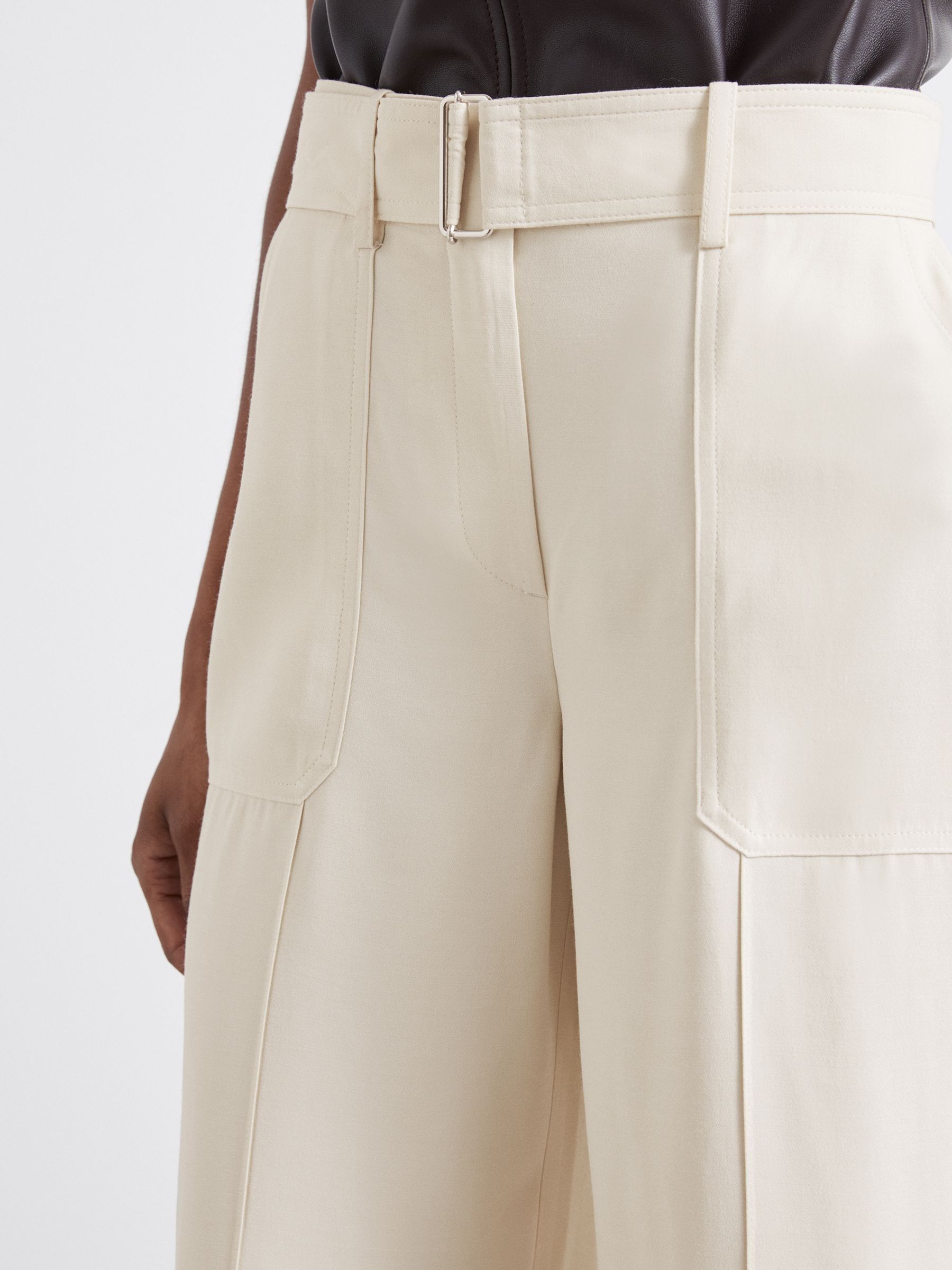 Atelier Wide-Leg Crepe Trousers with Wool in Ivory