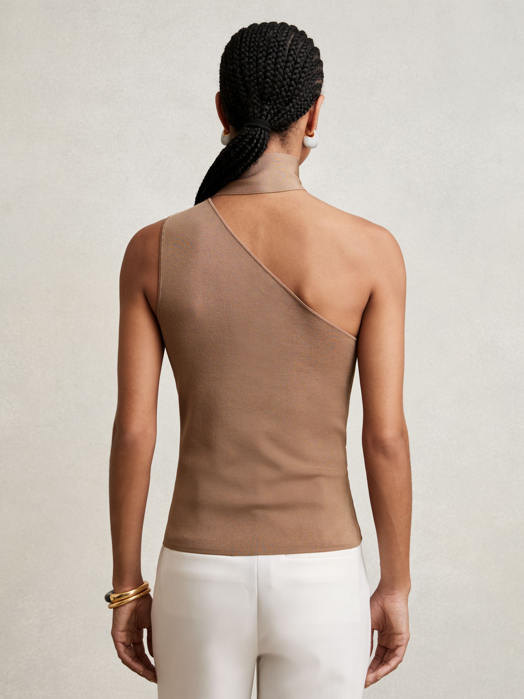 One Shoulder Scarf Top in Taupe Neutral